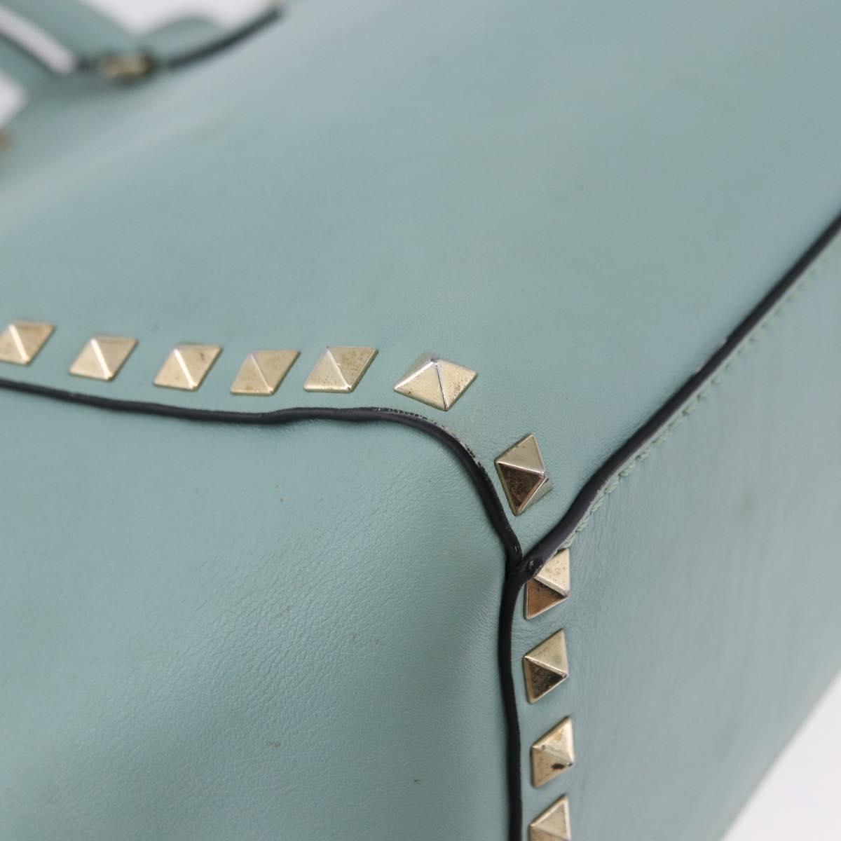 VALENTINO Hand Bag Leather 2way Light Blue Gold Auth BA14317