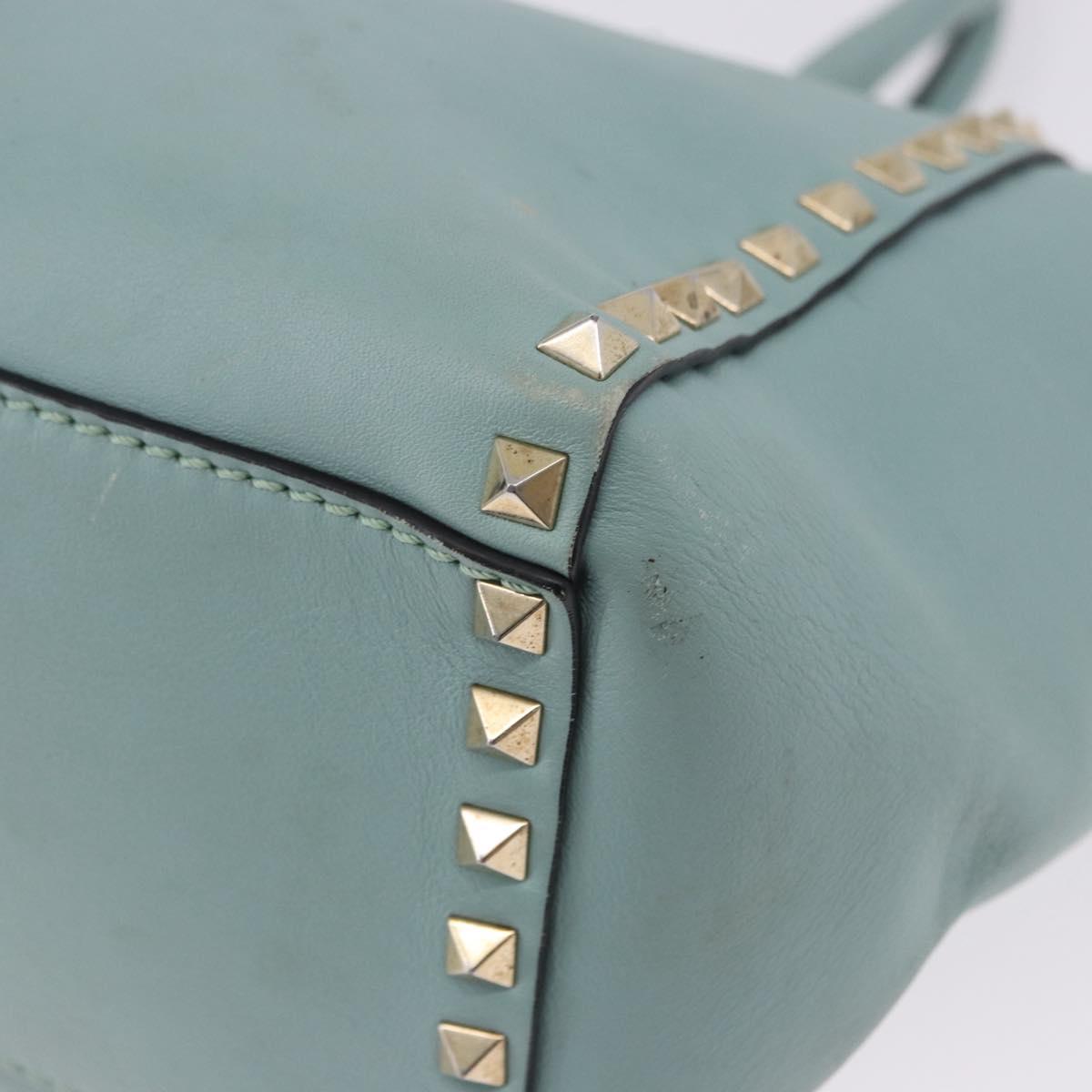 VALENTINO Hand Bag Leather 2way Light Blue Gold Auth BA14317