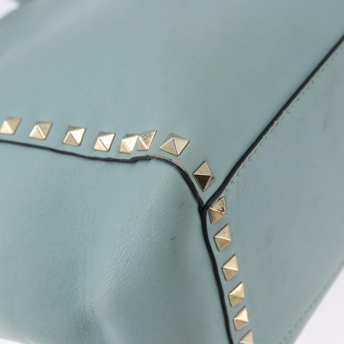 VALENTINO Hand Bag Leather 2way Light Blue Gold Auth BA14317