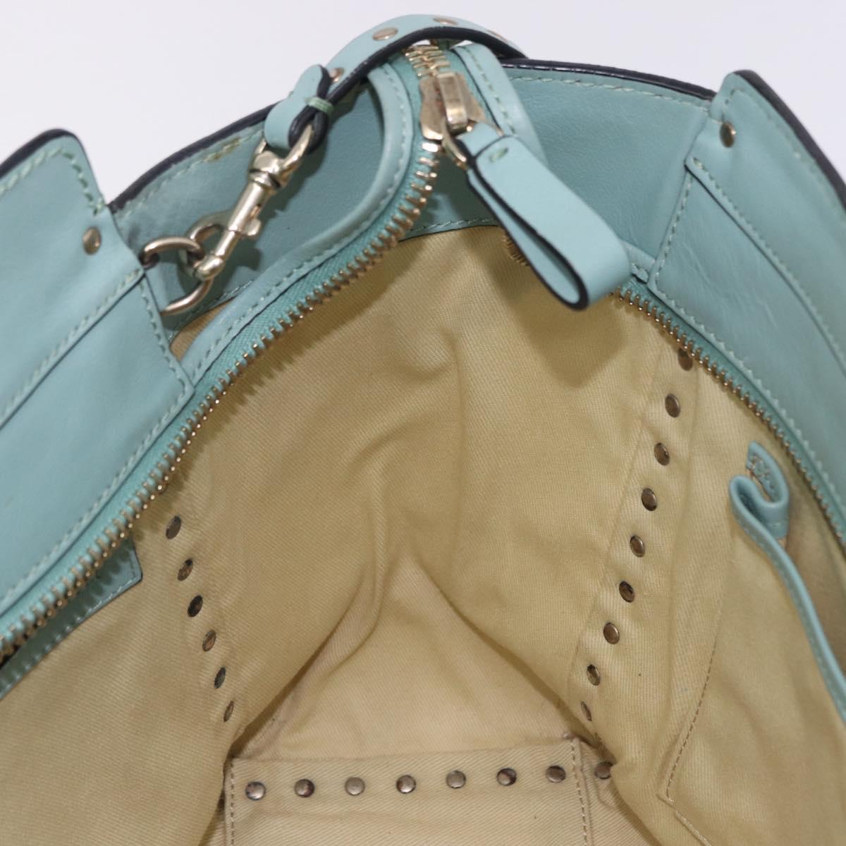 VALENTINO Hand Bag Leather 2way Light Blue Gold Auth BA14317