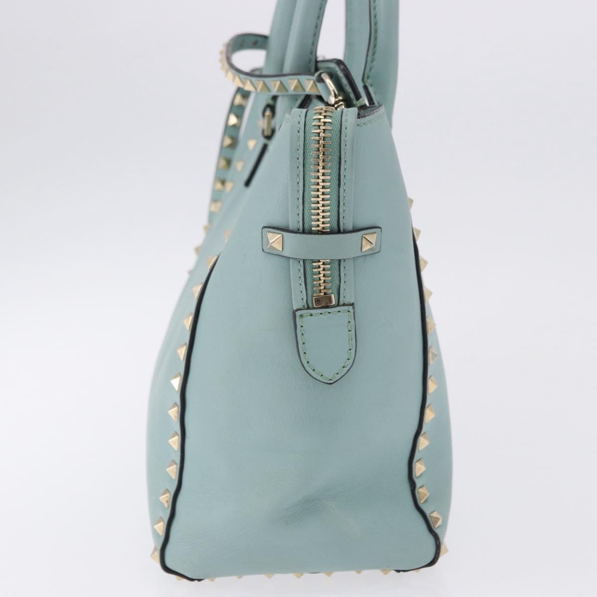 VALENTINO Hand Bag Leather 2way Light Blue Gold Auth BA14317