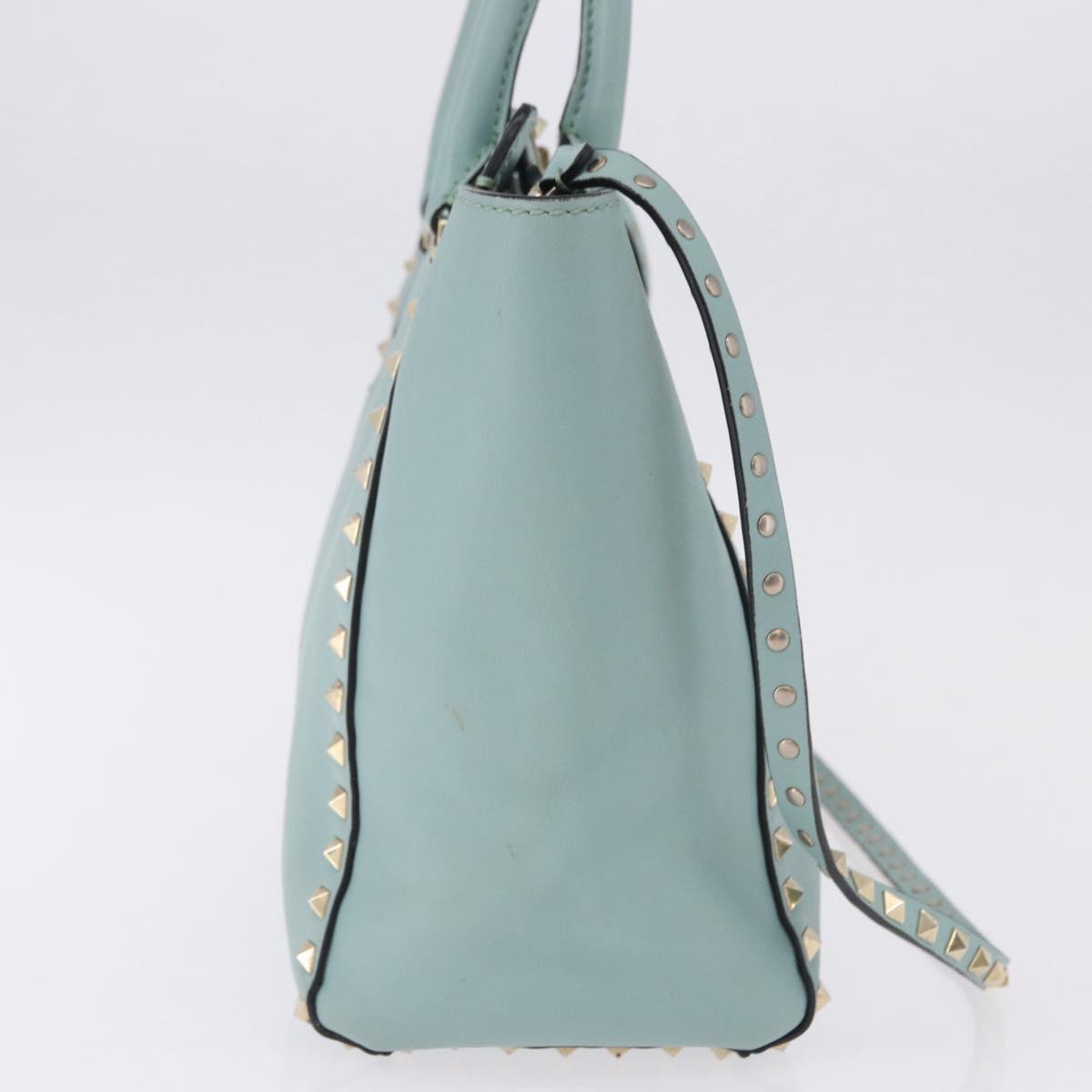VALENTINO Hand Bag Leather 2way Light Blue Gold Auth BA14317