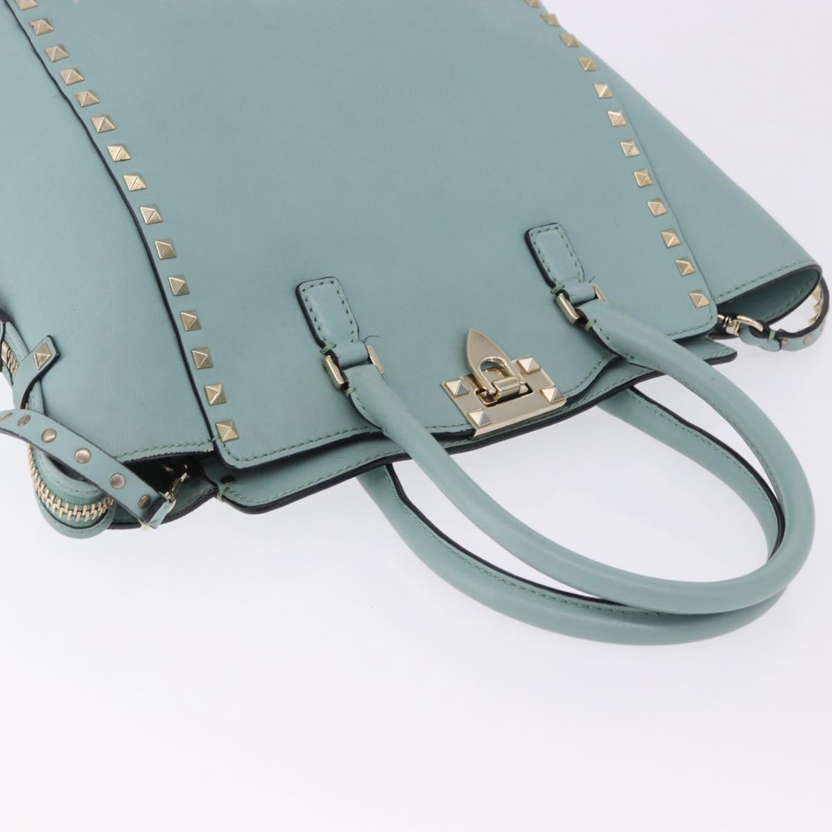 VALENTINO Hand Bag Leather 2way Light Blue Gold Auth BA14317