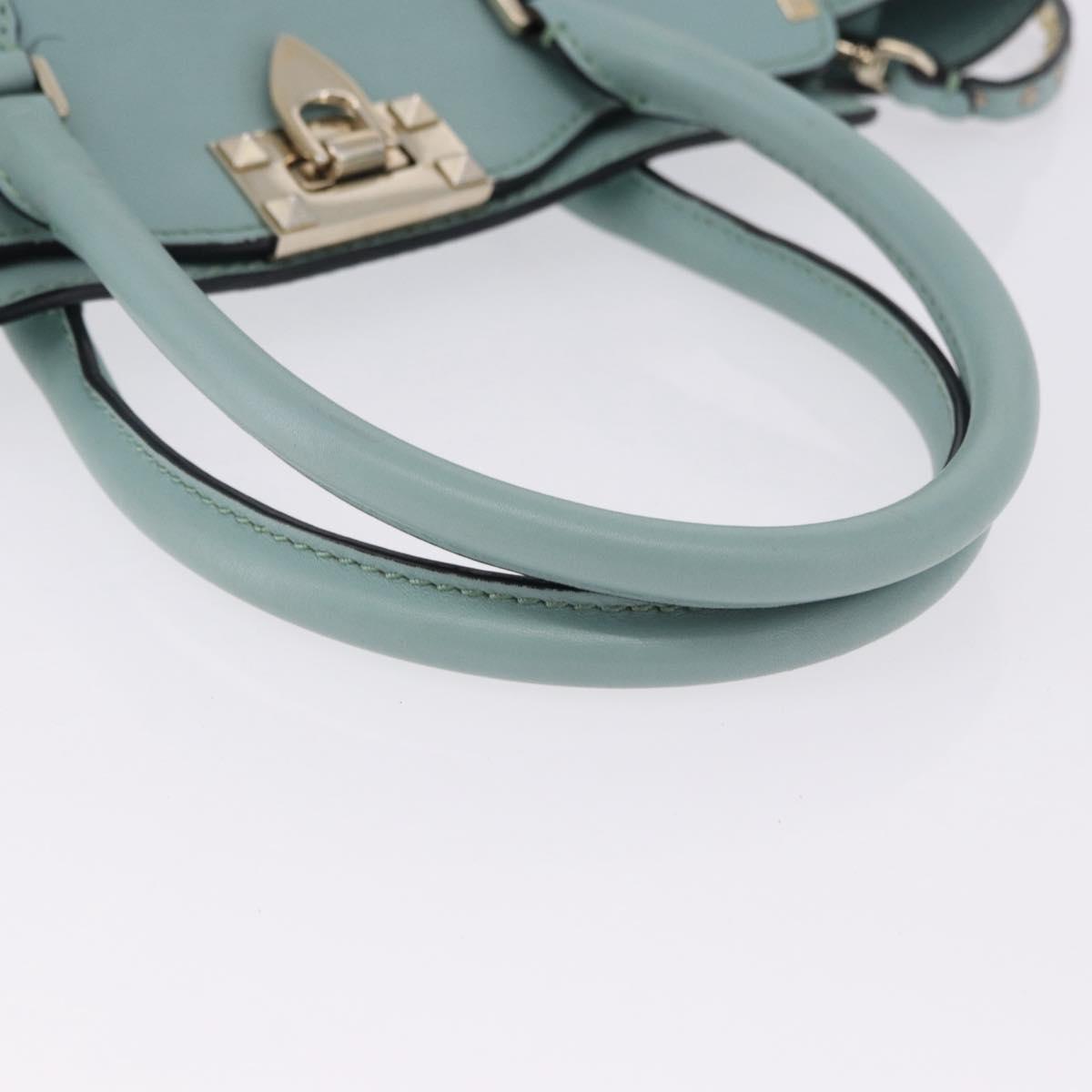 VALENTINO Hand Bag Leather 2way Light Blue Gold Auth BA14317