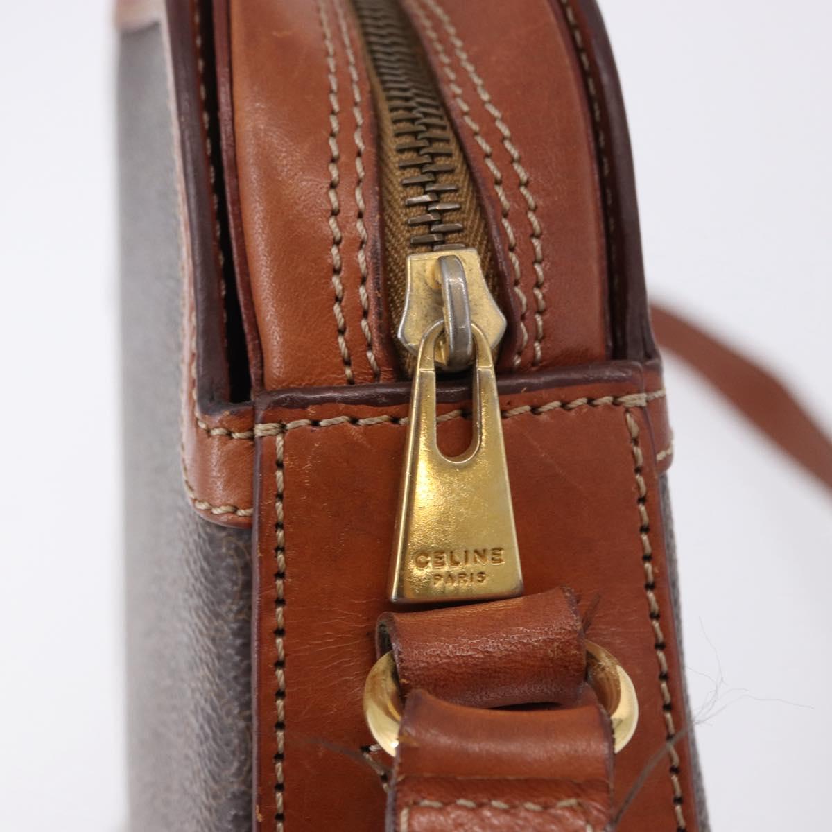 CELINE Macadam Canvas Shoulder Bag PVC Leather Brown Gold Auth BA14318