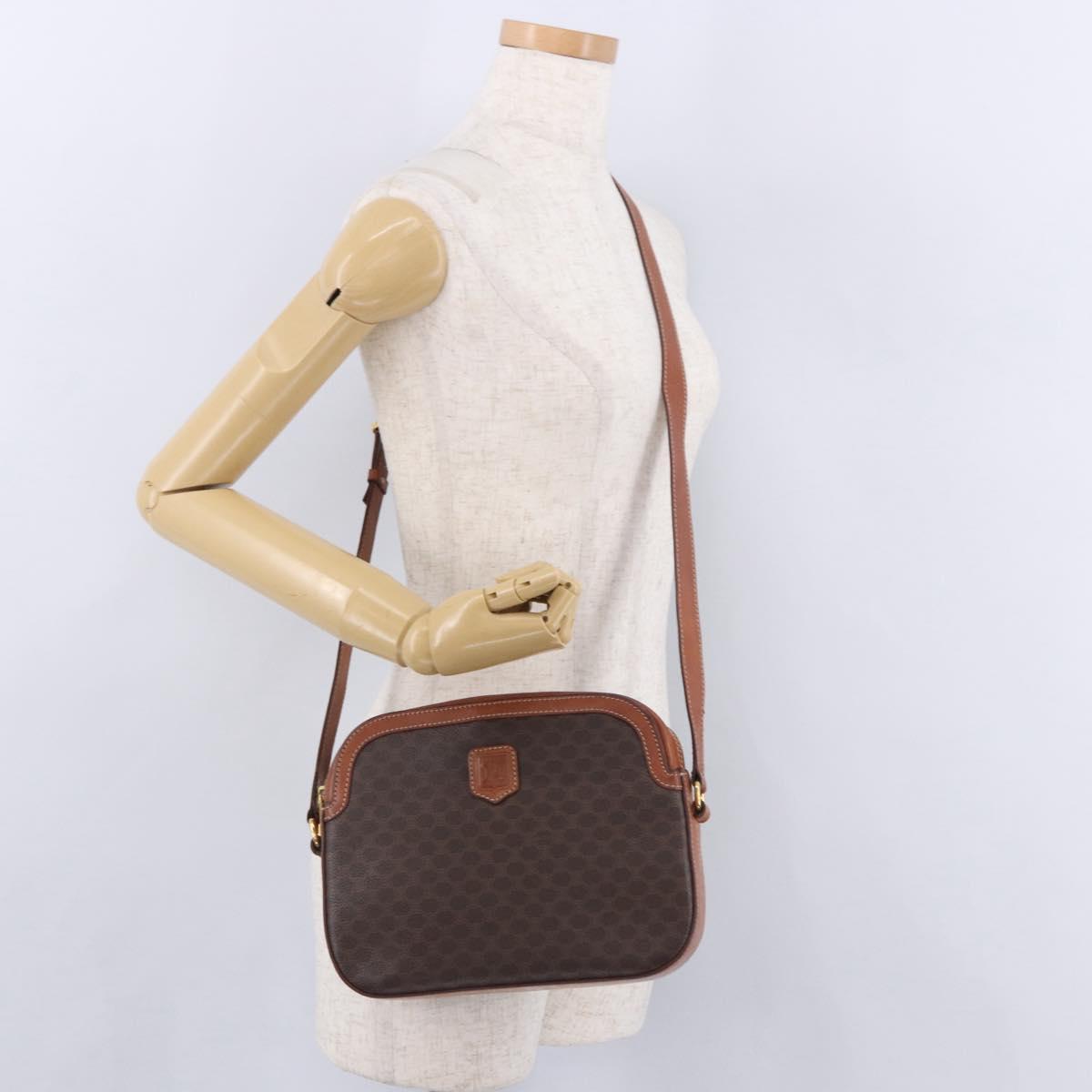 CELINE Macadam Canvas Shoulder Bag PVC Leather Brown Gold Auth BA14318