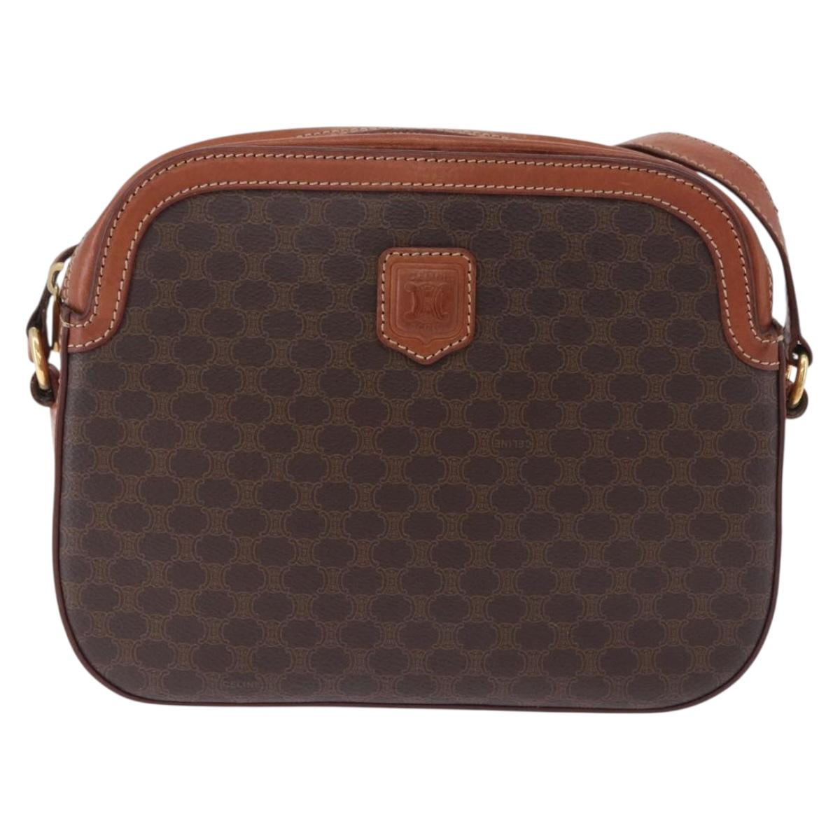 CELINE Macadam Canvas Shoulder Bag PVC Leather Brown Gold Auth BA14318