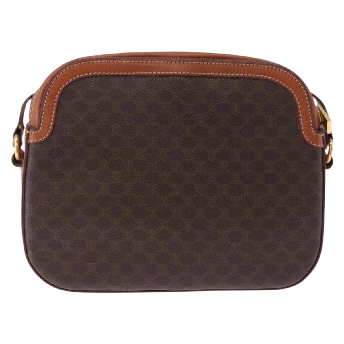 CELINE Macadam Canvas Shoulder Bag PVC Leather Brown Gold Auth BA14318