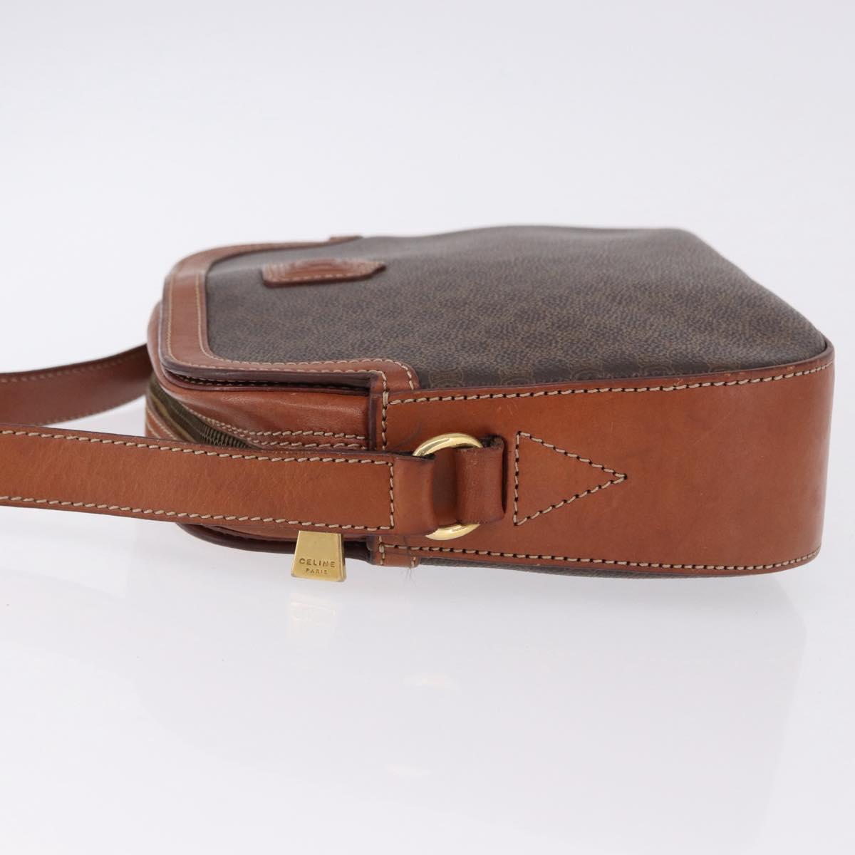 CELINE Macadam Canvas Shoulder Bag PVC Leather Brown Gold Auth BA14318