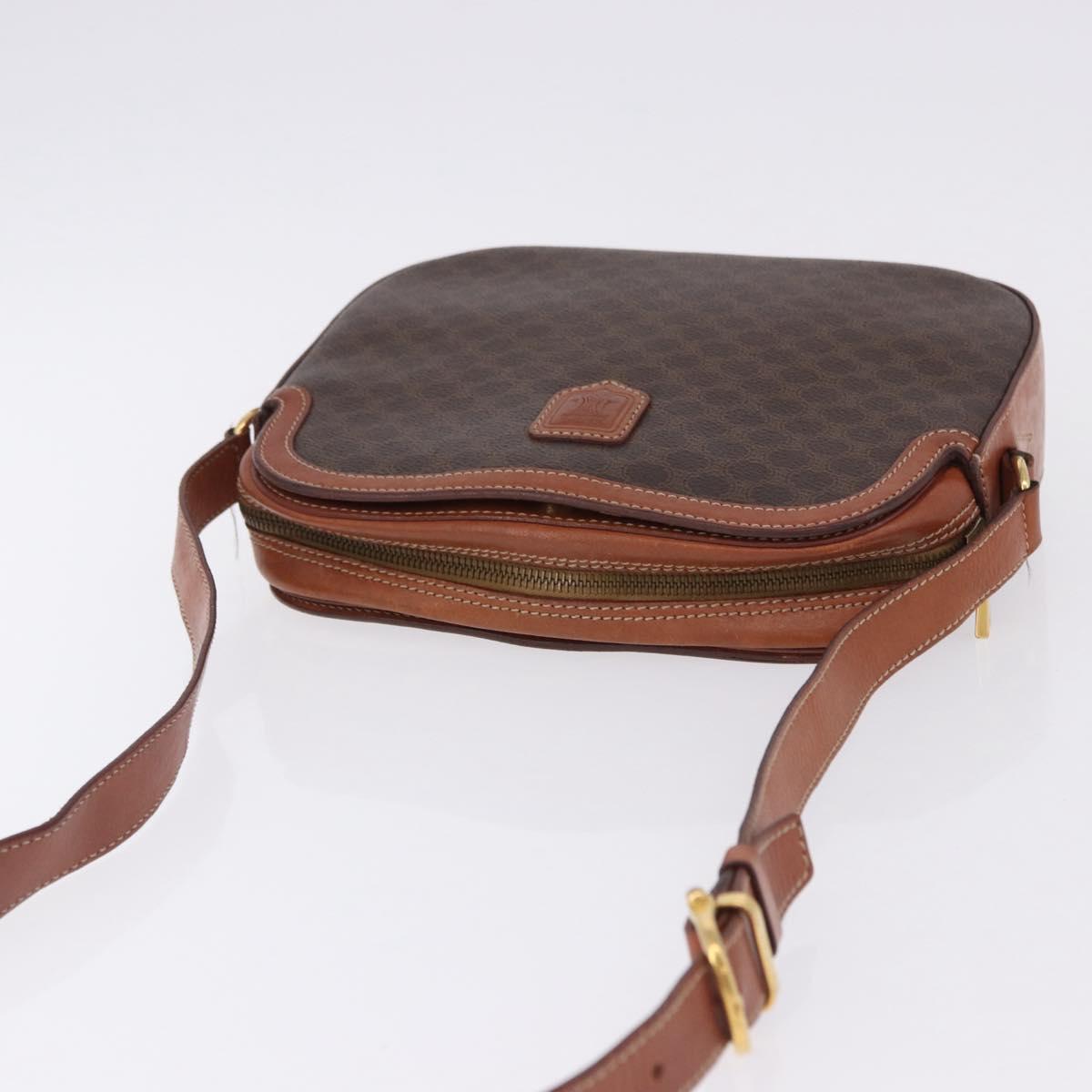 CELINE Macadam Canvas Shoulder Bag PVC Leather Brown Gold Auth BA14318