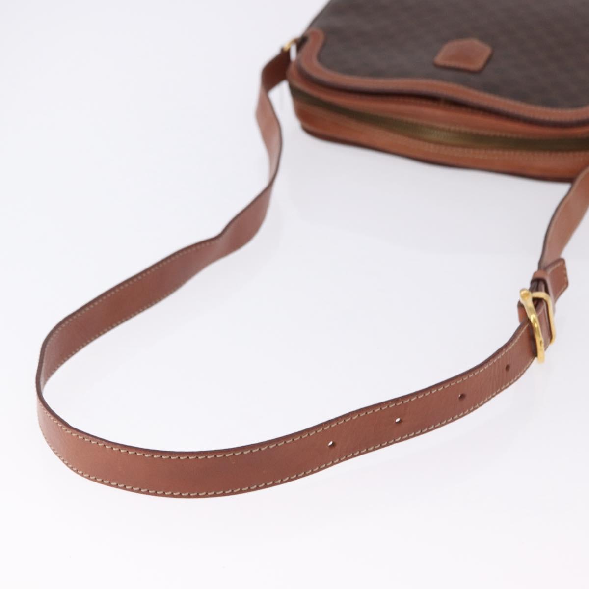 CELINE Macadam Canvas Shoulder Bag PVC Leather Brown Gold Auth BA14318