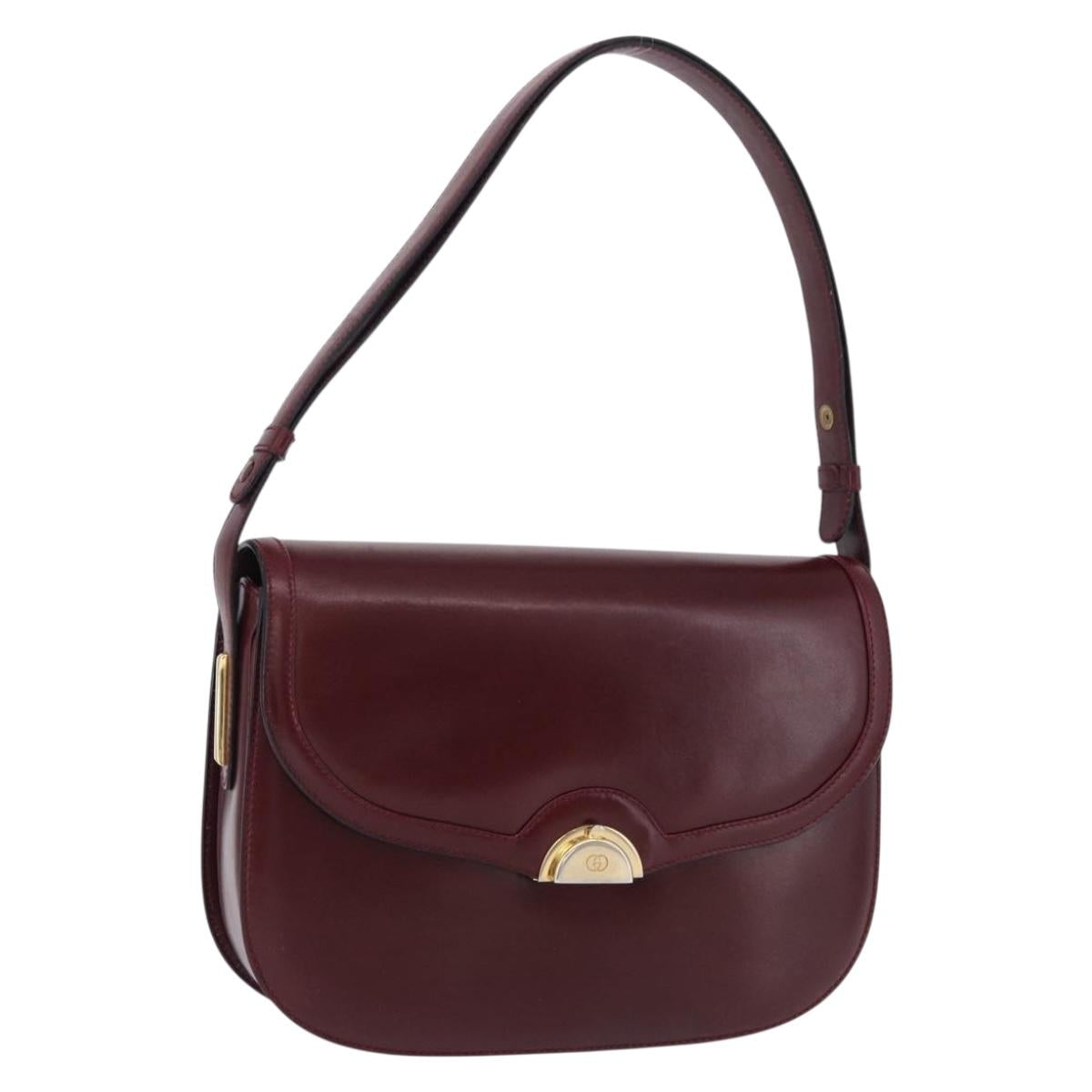 GUCCI Shoulder Bag Leather Bordeaux Gold Auth BA14323A