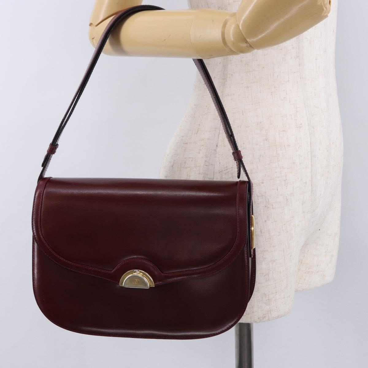 GUCCI Shoulder Bag Leather Bordeaux Gold Auth BA14323A