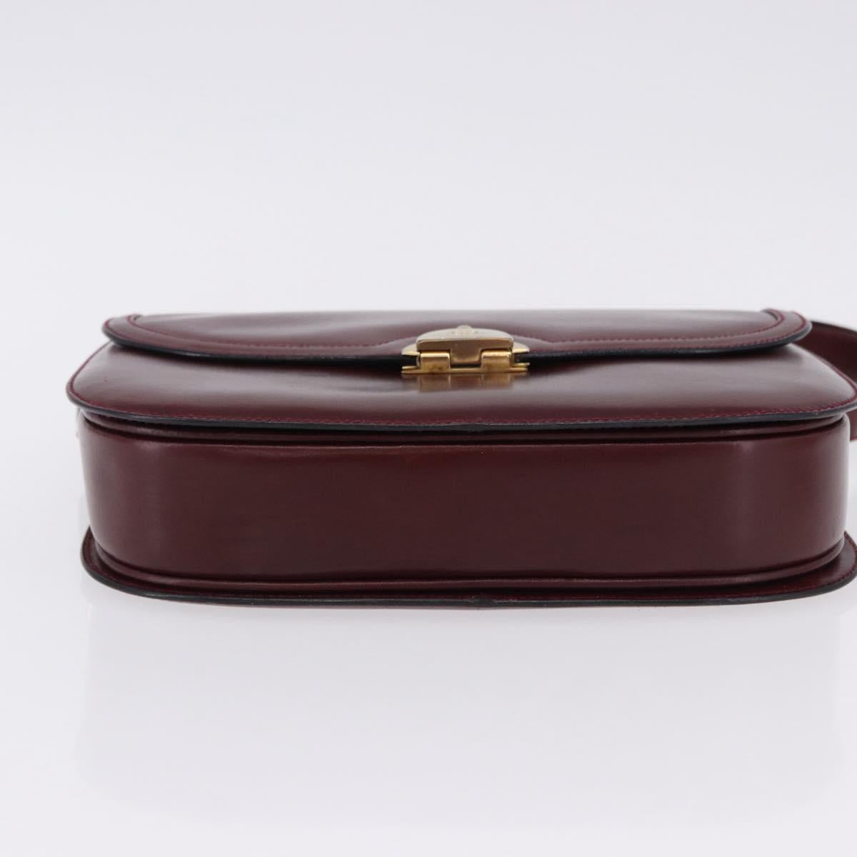 GUCCI Shoulder Bag Leather Bordeaux Gold Auth BA14323A