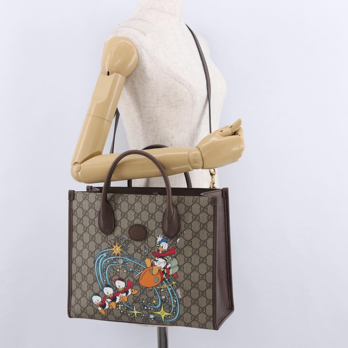GUCCI GG Supreme Donald duck Hand Bag PVC 2way Beige Gold 648134 Auth BA14327M