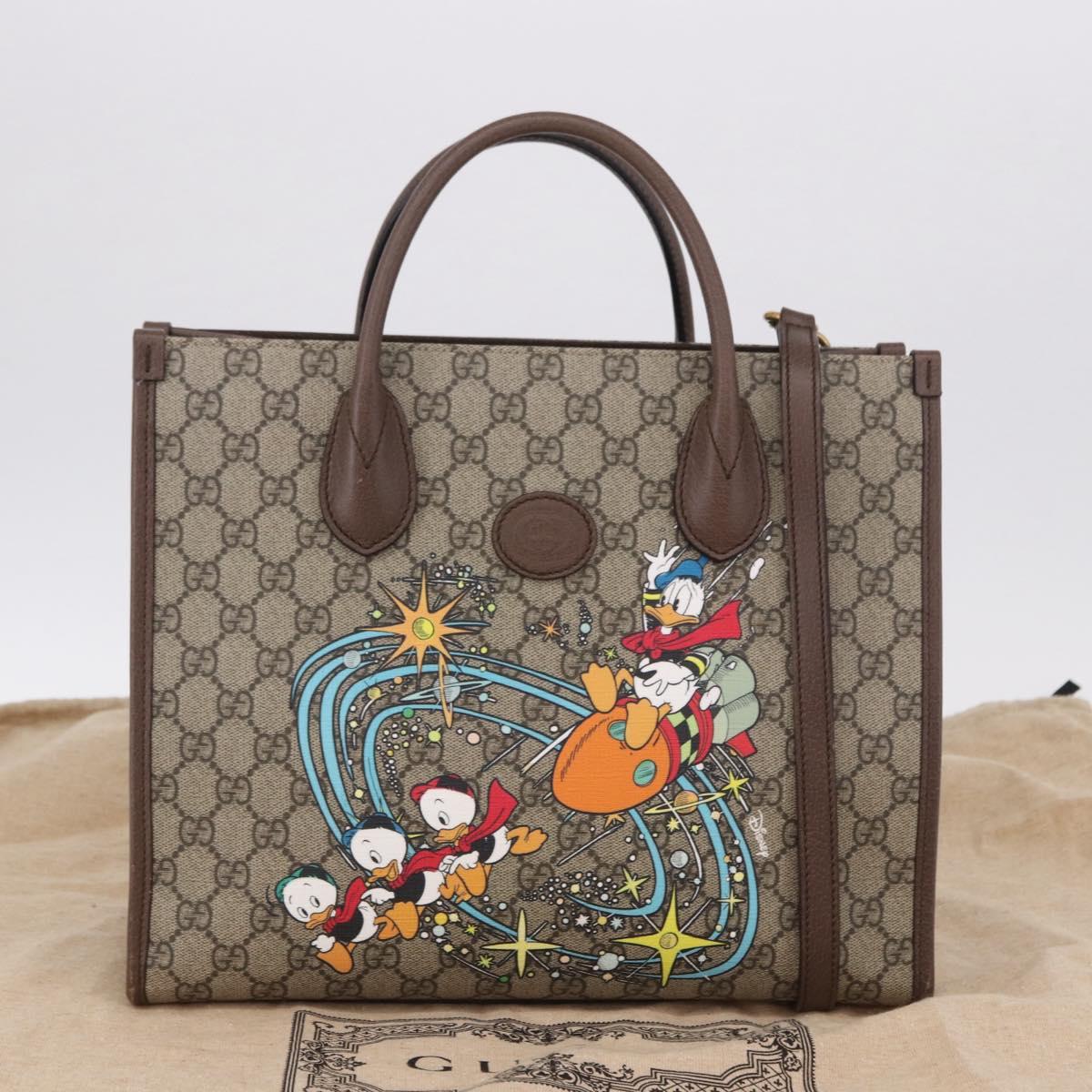GUCCI GG Supreme Donald duck Hand Bag PVC 2way Beige Gold 648134 Auth BA14327M