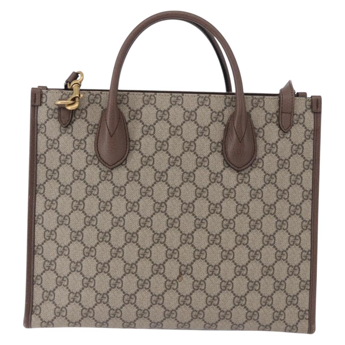 GUCCI GG Supreme Donald duck Hand Bag PVC 2way Beige Gold 648134 Auth BA14327M