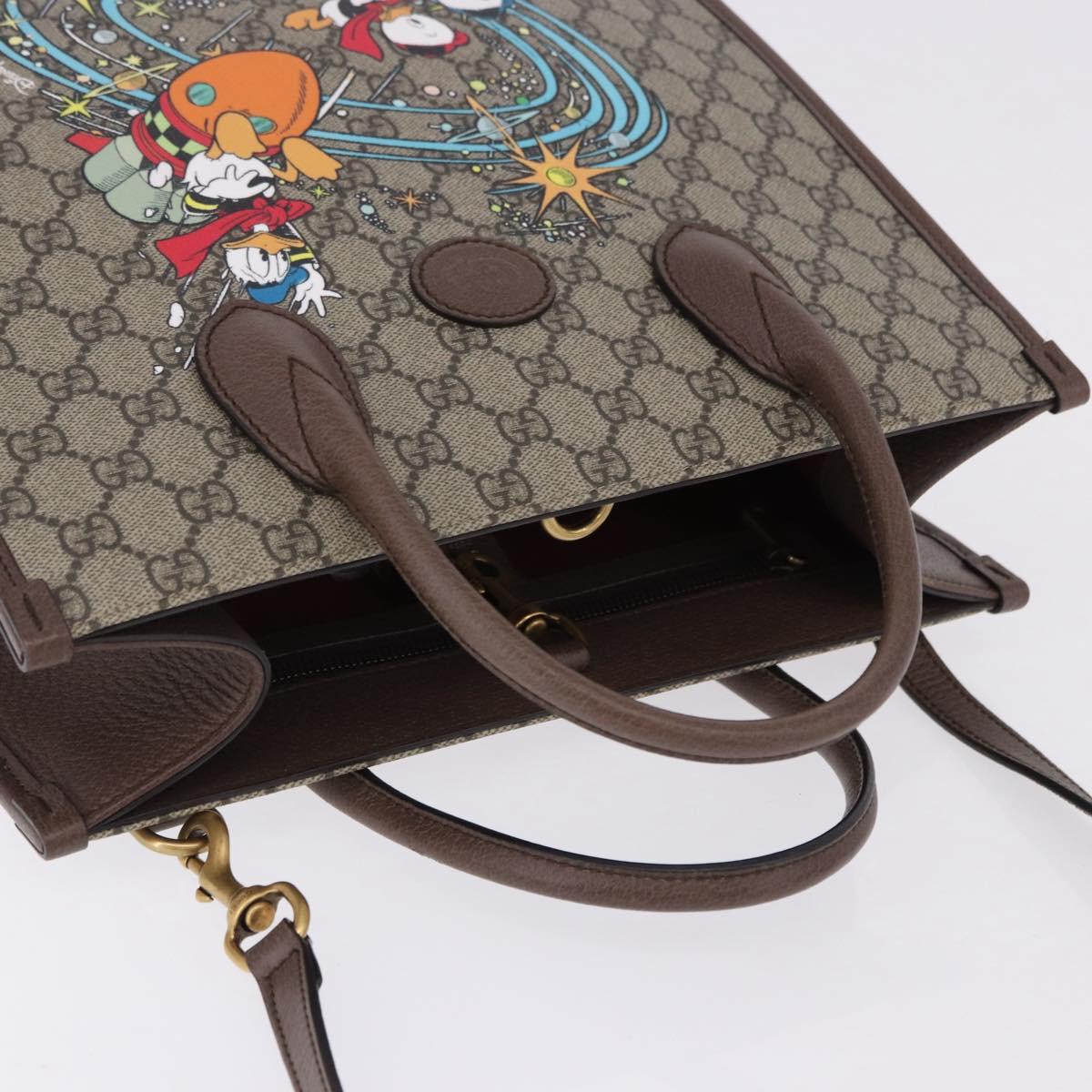 GUCCI GG Supreme Donald duck Hand Bag PVC 2way Beige Gold 648134 Auth BA14327M