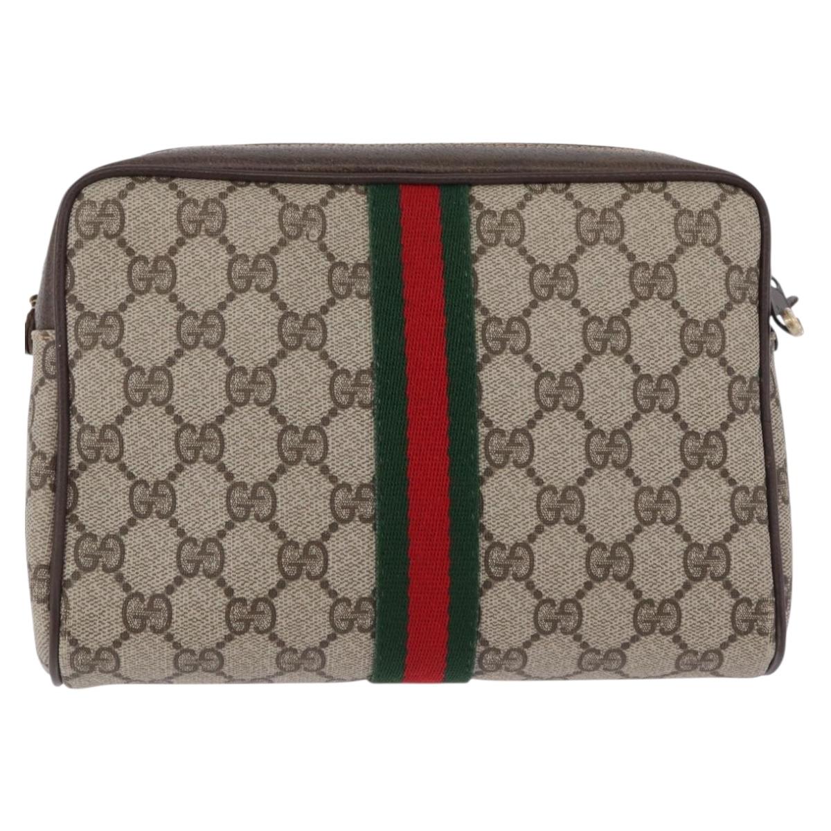 GUCCI GG Supreme Web Sherry Line Clutch Bag PVC Beige 010 378 Auth BA14328