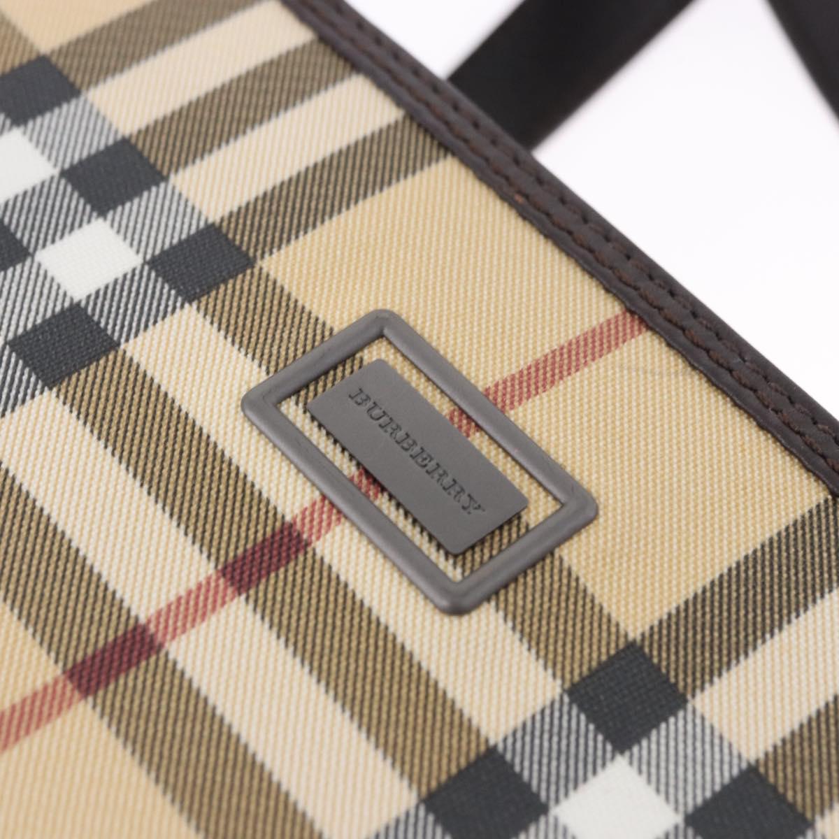 BURBERRY Nova Check Hand Bag PVC Beige Auth BA14329A