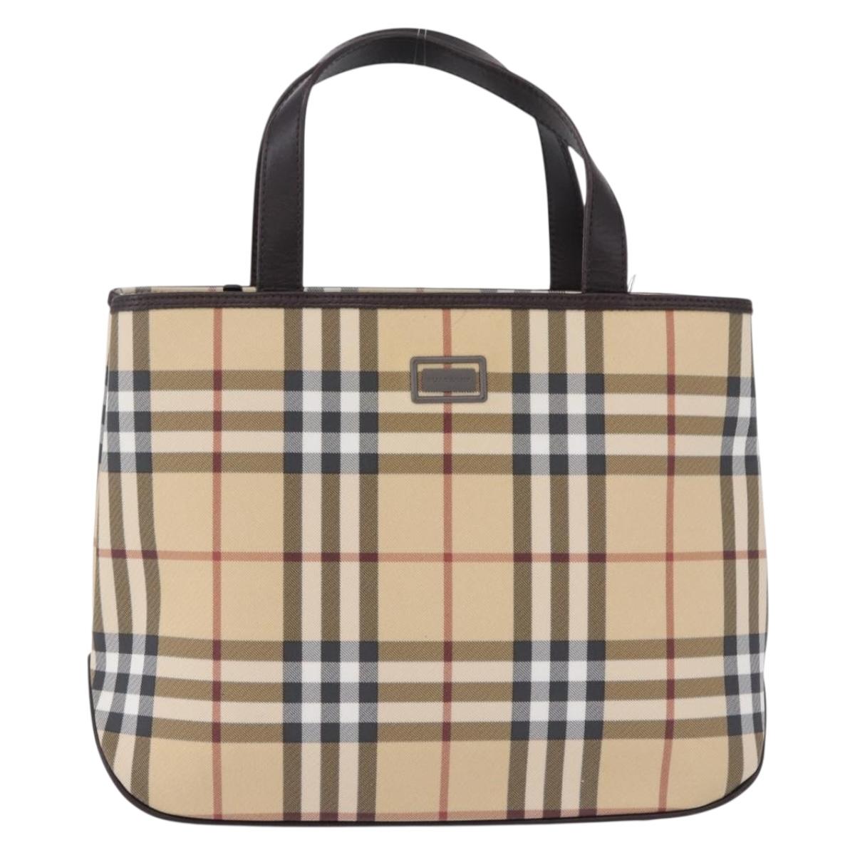 BURBERRY Nova Check Hand Bag PVC Beige Auth BA14329A