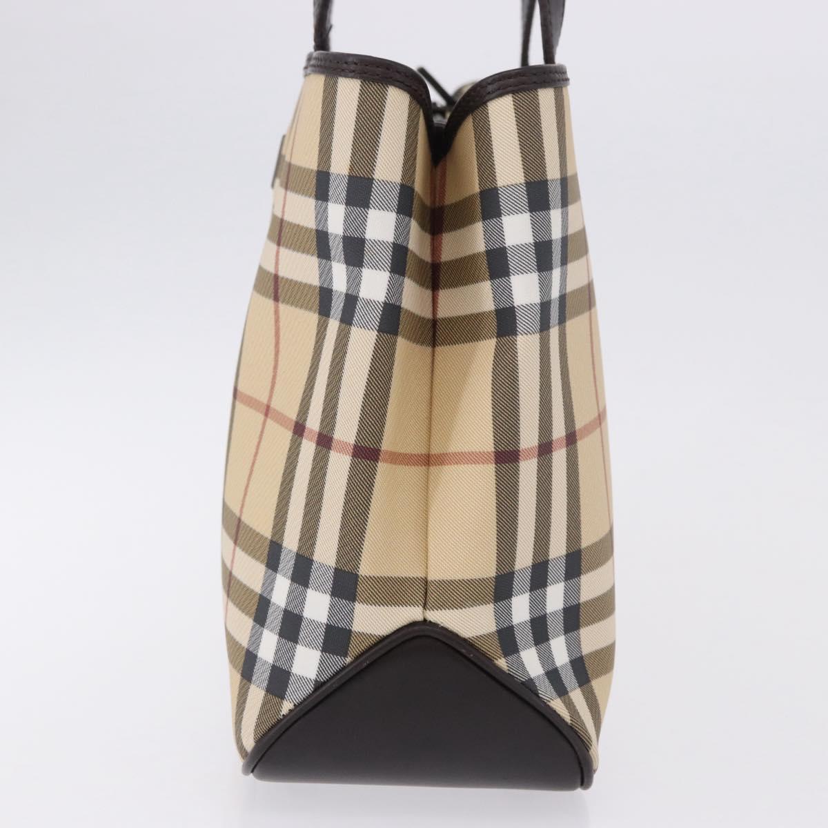 BURBERRY Nova Check Hand Bag PVC Beige Auth BA14329A