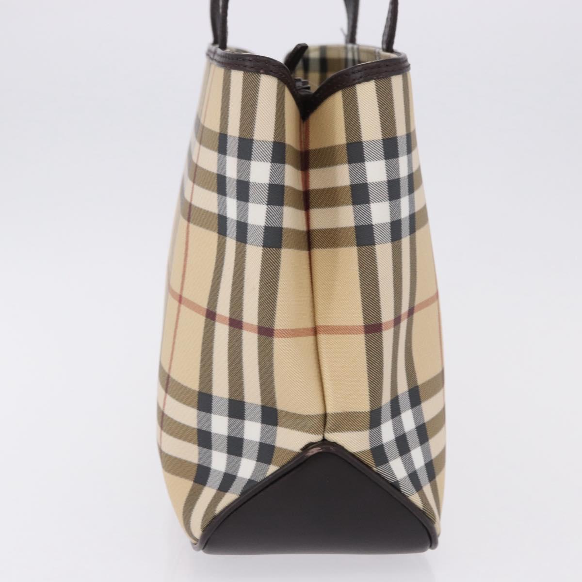 BURBERRY Nova Check Hand Bag PVC Beige Auth BA14329A