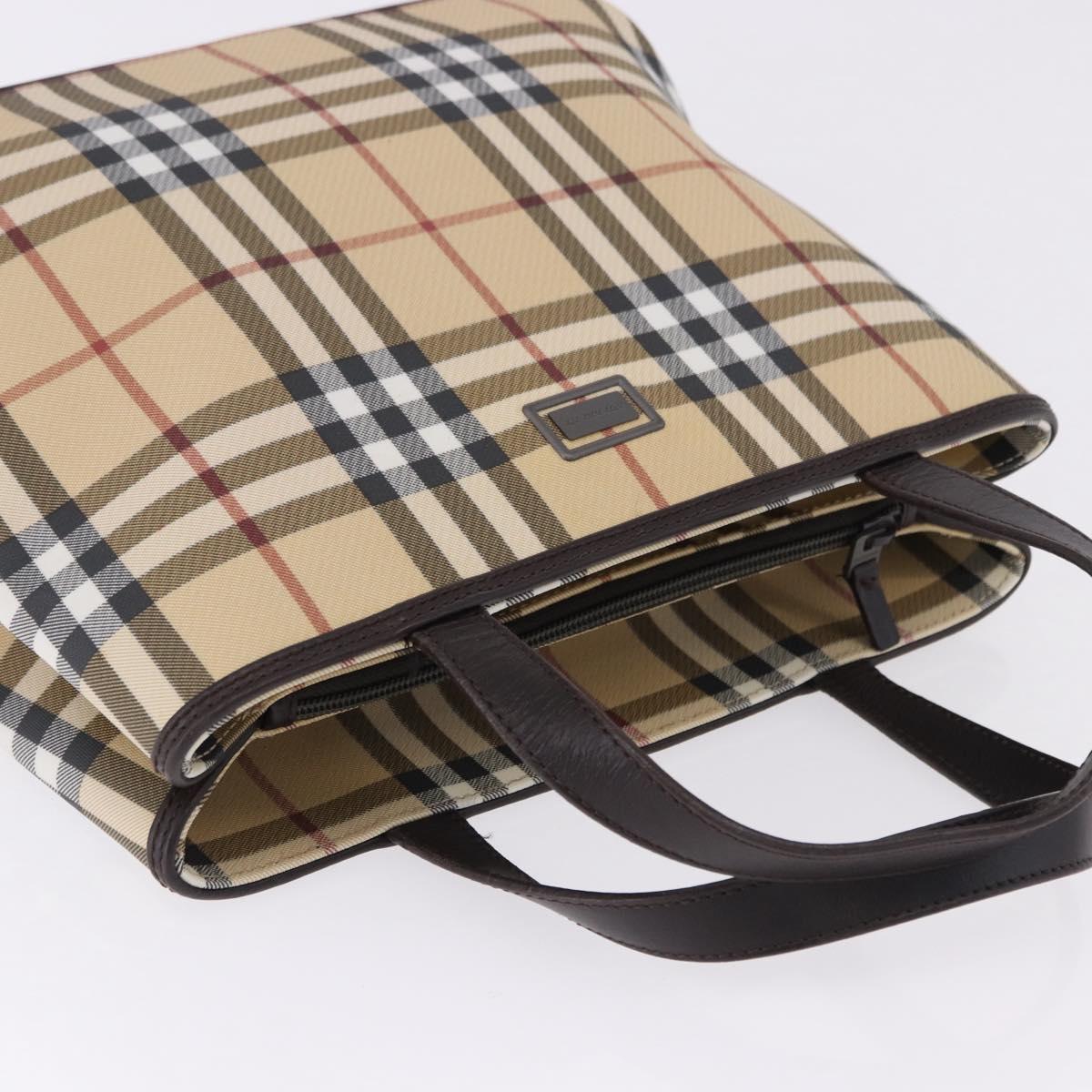 BURBERRY Nova Check Hand Bag PVC Beige Auth BA14329A