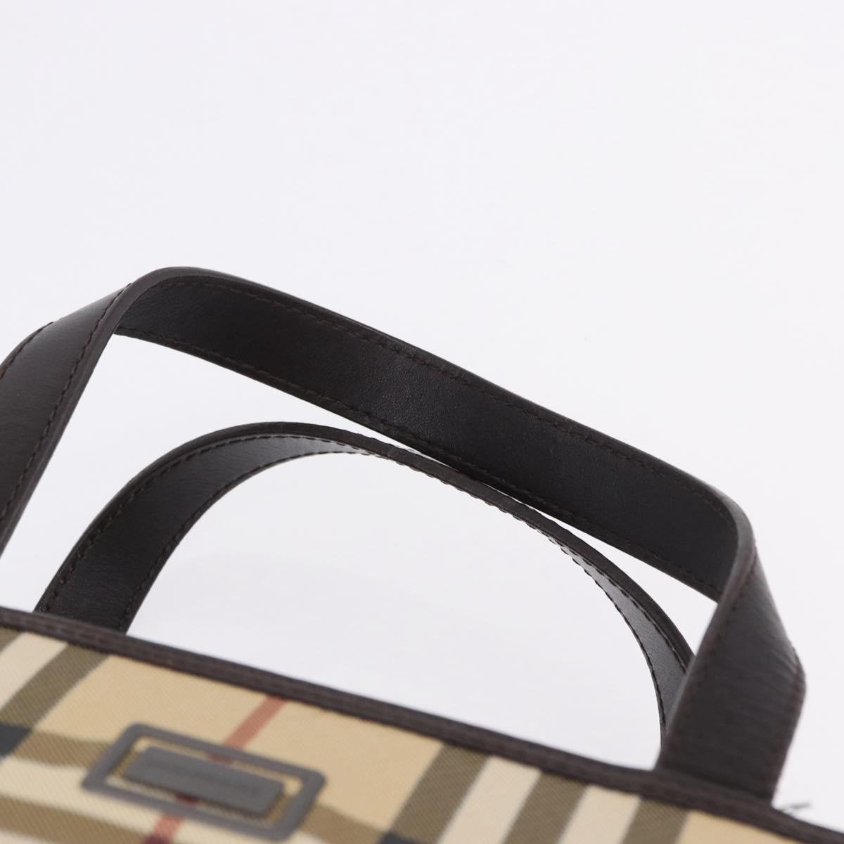 BURBERRY Nova Check Hand Bag PVC Beige Auth BA14329A