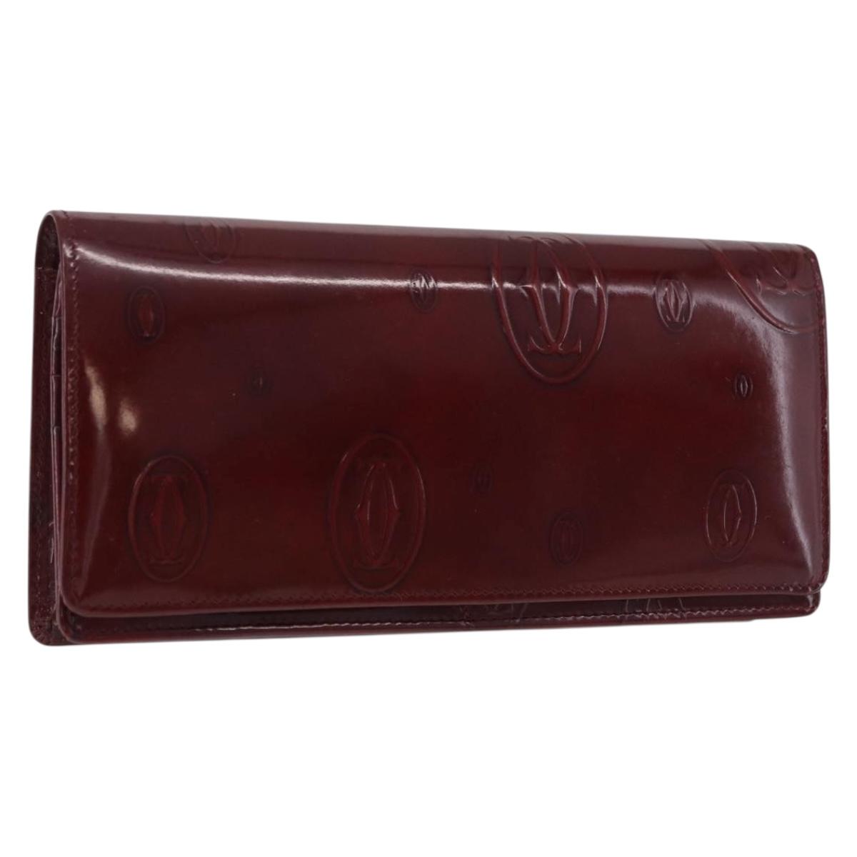 CARTIER Happy Birthday Long Wallet Patent leather Bordeaux Auth BA14336