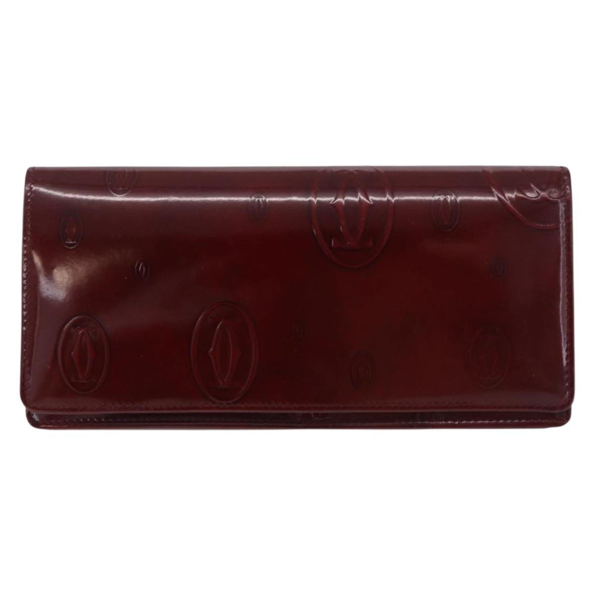 CARTIER Happy Birthday Long Wallet Patent leather Bordeaux Auth BA14336