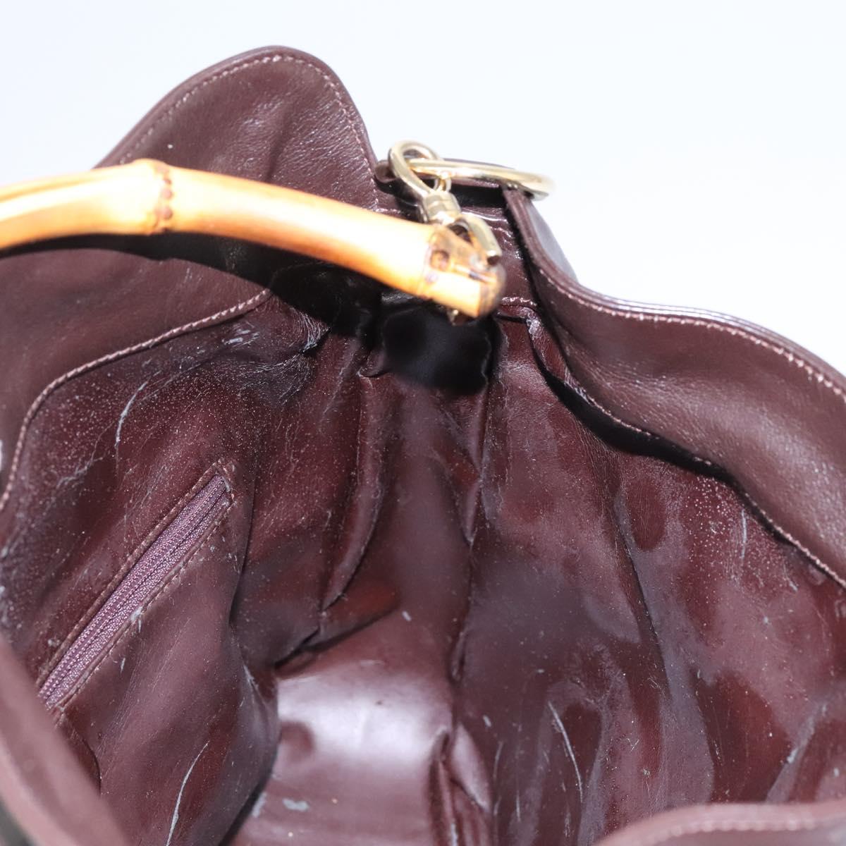 GUCCI Bamboo Hand Bag Leather Dark Brown Gold 001 3444 1638 Auth BA1434