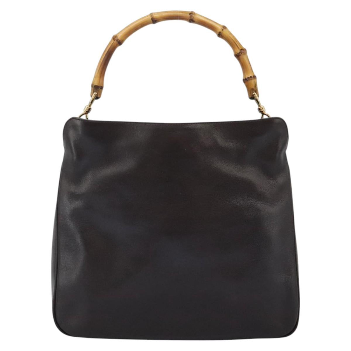 GUCCI Bamboo Hand Bag Leather Dark Brown Gold 001 3444 1638 Auth BA1434