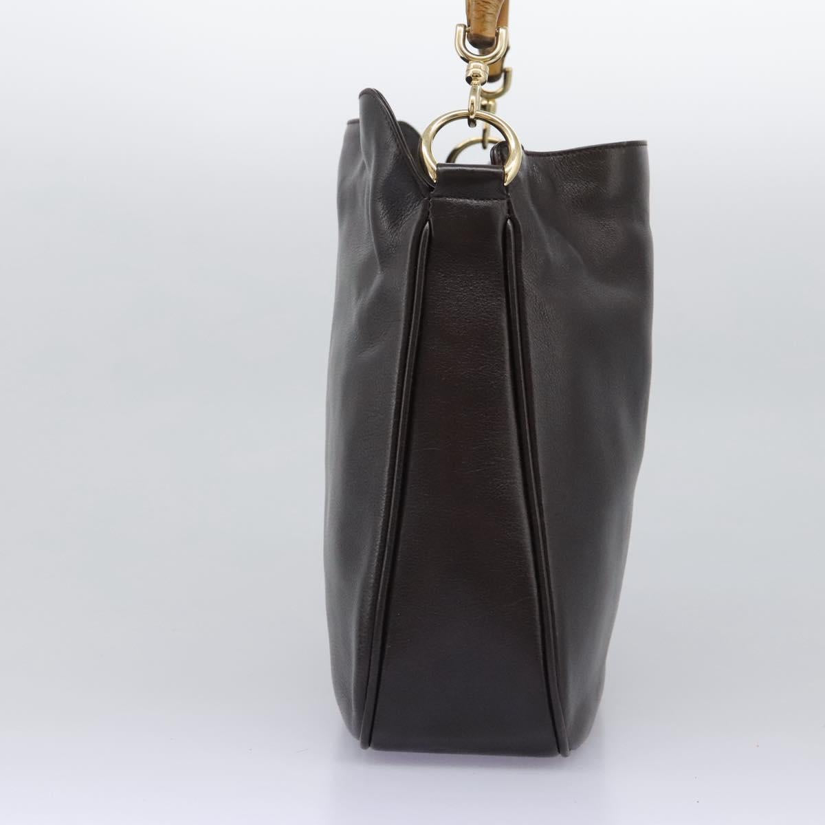 GUCCI Bamboo Hand Bag Leather Dark Brown Gold 001 3444 1638 Auth BA1434