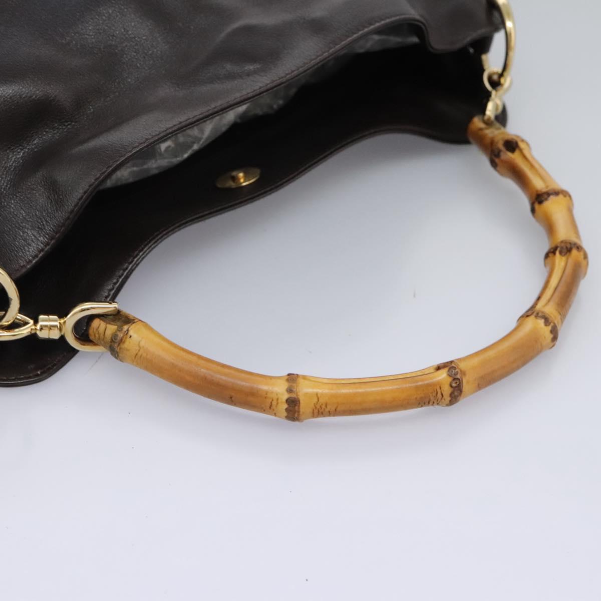 GUCCI Bamboo Hand Bag Leather Dark Brown Gold 001 3444 1638 Auth BA1434