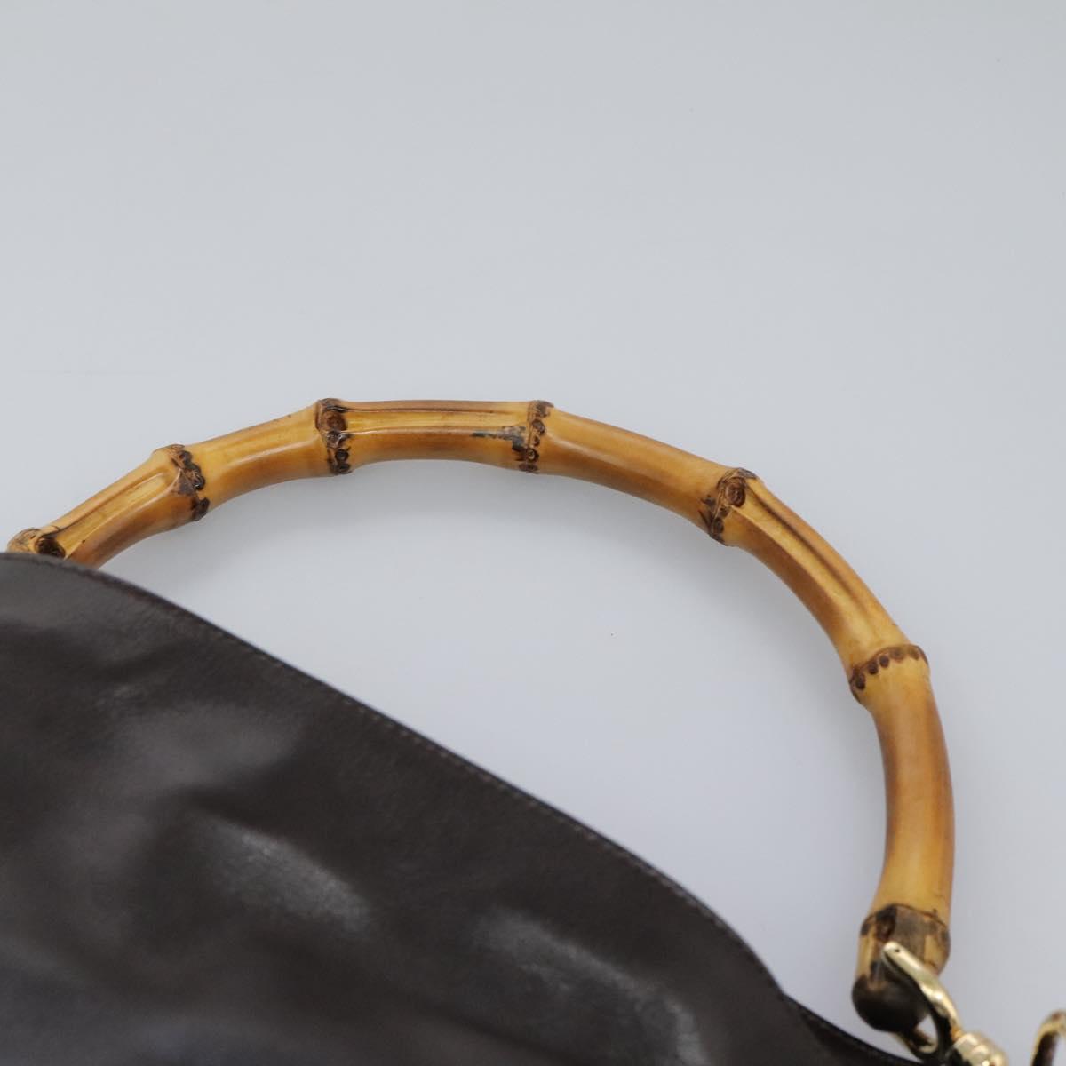 GUCCI Bamboo Hand Bag Leather Dark Brown Gold 001 3444 1638 Auth BA1434
