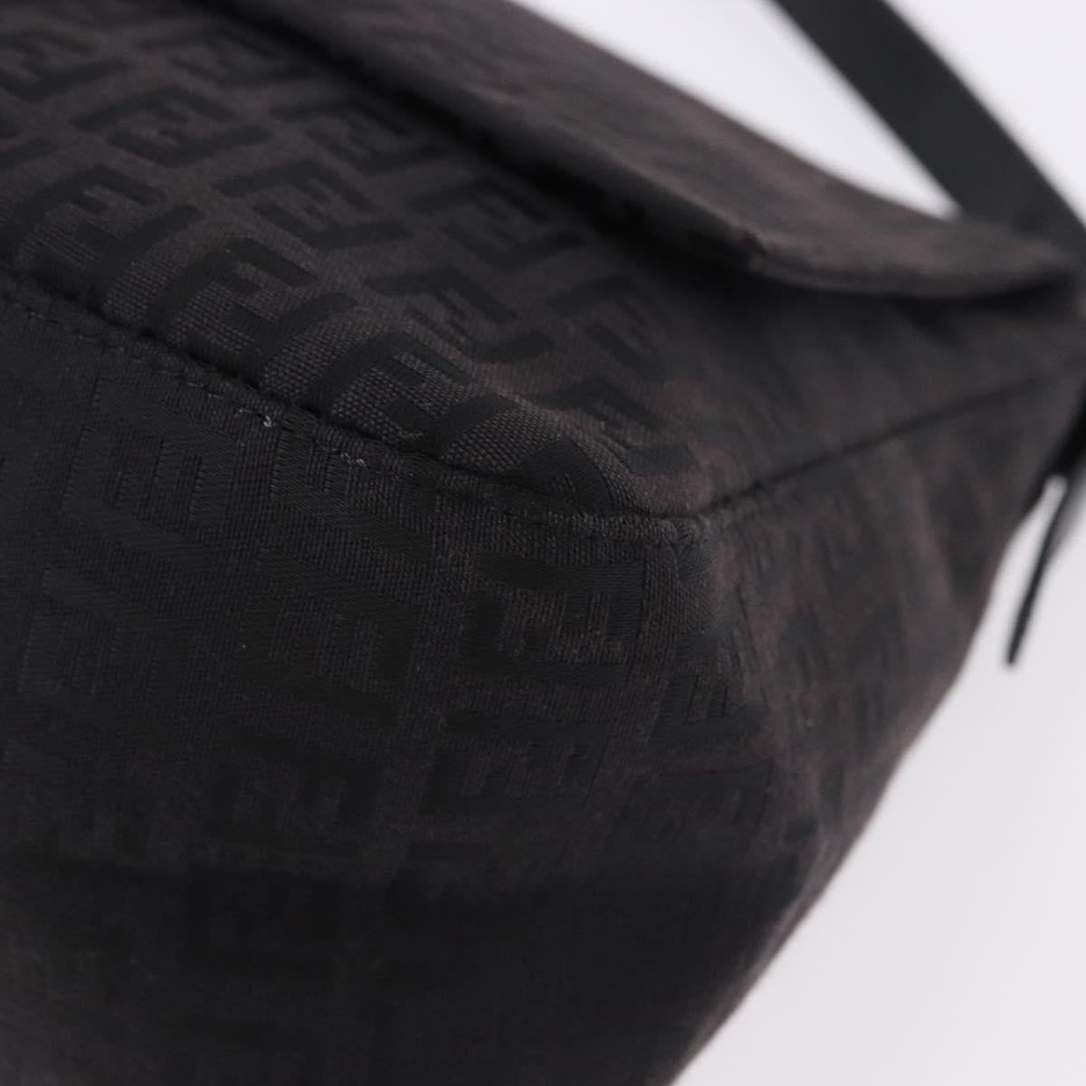 FENDI Zucchino Canvas Mamma Baguette Hand Bag Black Silver Auth BA14344