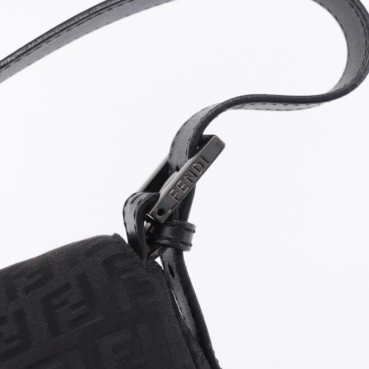 FENDI Zucchino Canvas Mamma Baguette Hand Bag Black Silver Auth BA14344
