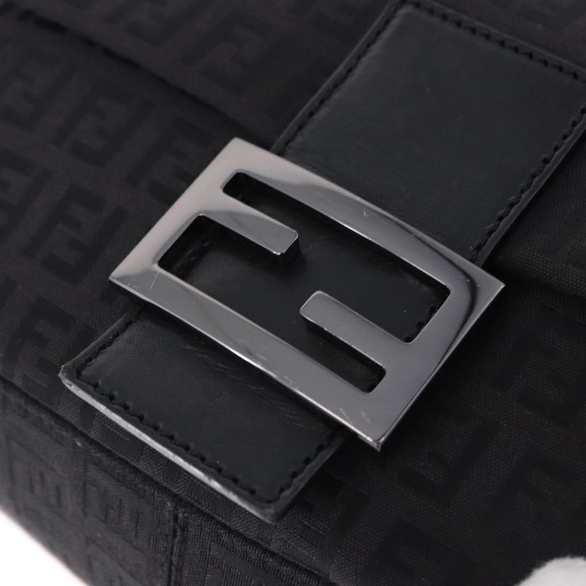 FENDI Zucchino Canvas Mamma Baguette Hand Bag Black Silver Auth BA14344