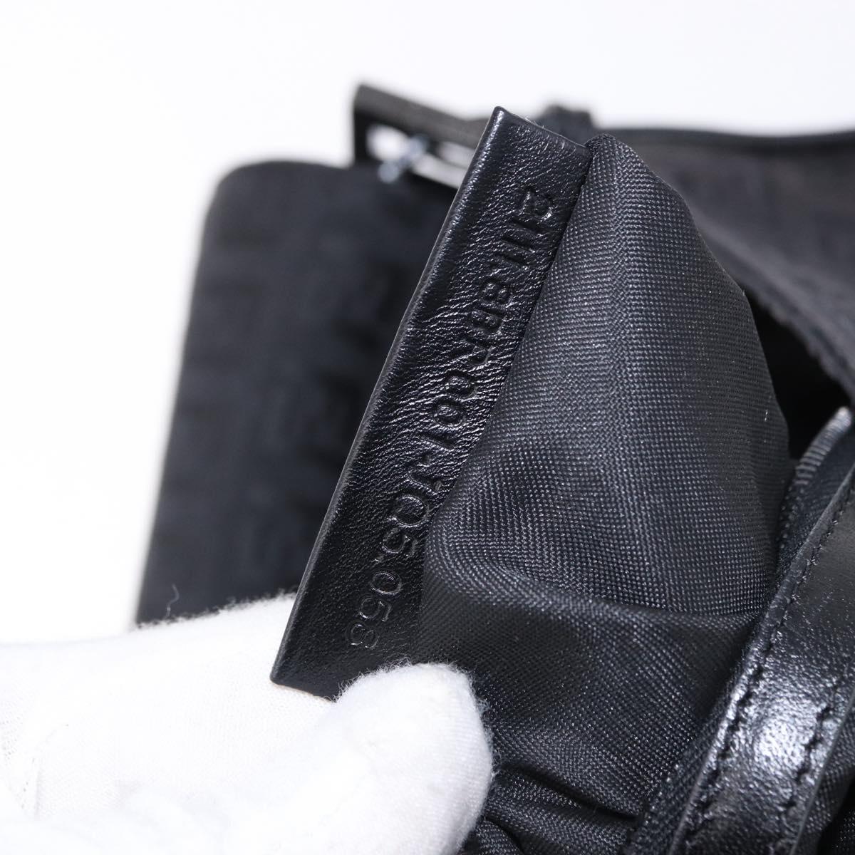 FENDI Zucchino Canvas Mamma Baguette Hand Bag Black Silver Auth BA14344