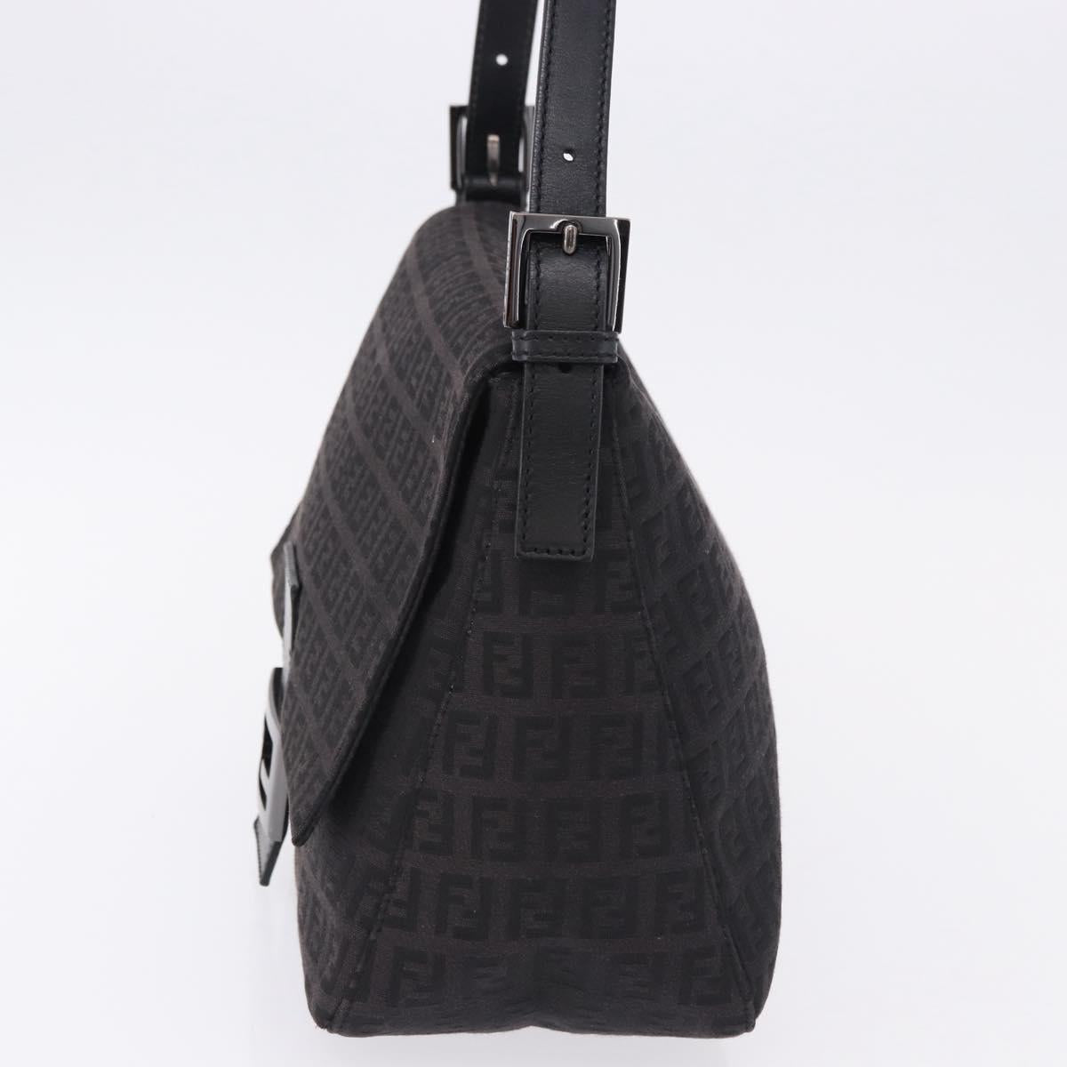 FENDI Zucchino Canvas Mamma Baguette Hand Bag Black Silver Auth BA14344