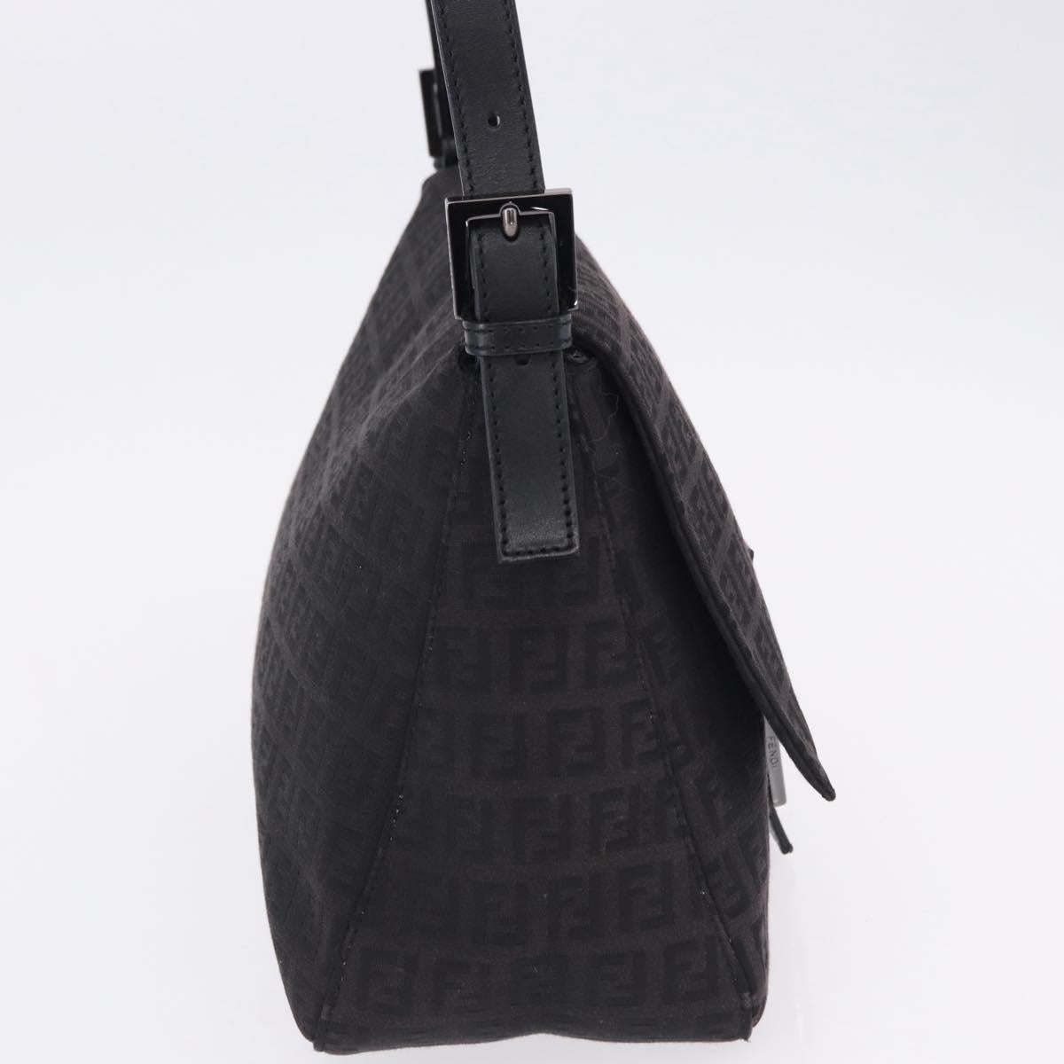 FENDI Zucchino Canvas Mamma Baguette Hand Bag Black Silver Auth BA14344