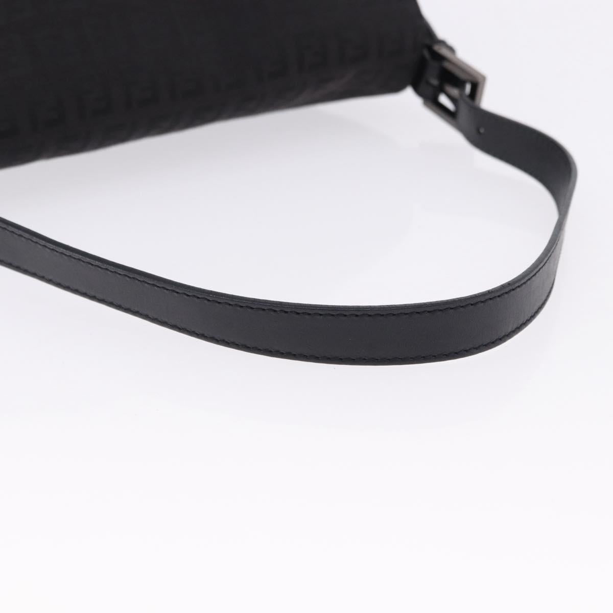 FENDI Zucchino Canvas Mamma Baguette Hand Bag Black Silver Auth BA14344