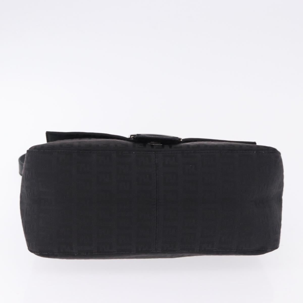 FENDI Zucchino Canvas Mamma Baguette Hand Bag Black Silver Auth BA14344