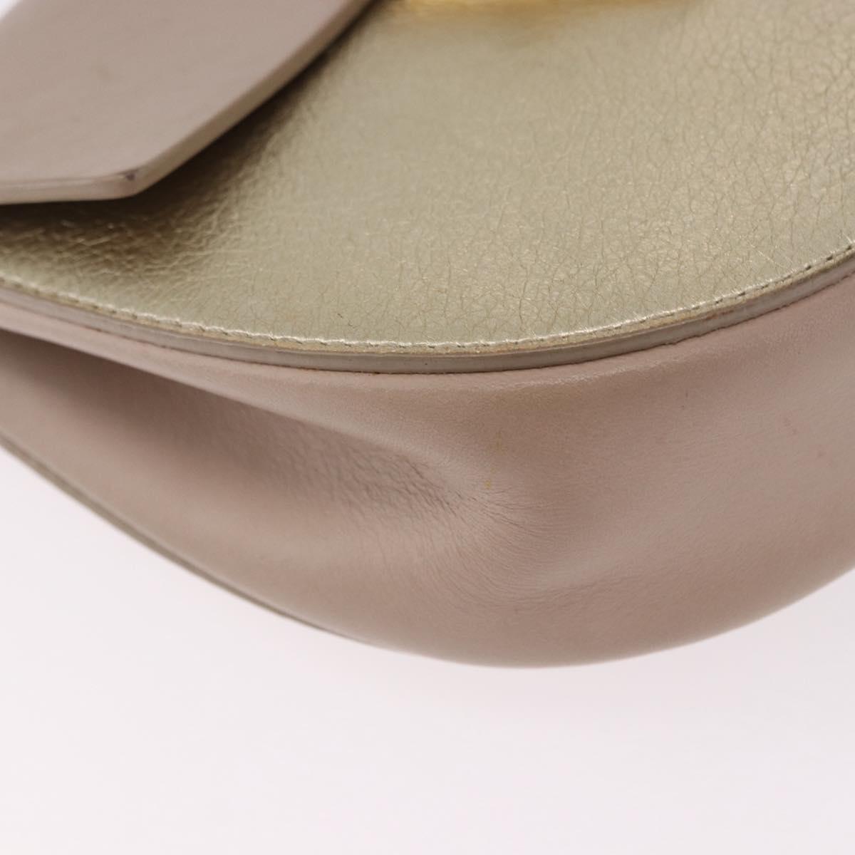 Chloe Drew Chain Shoulder Bag Leather Beige Gold Auth BA14348