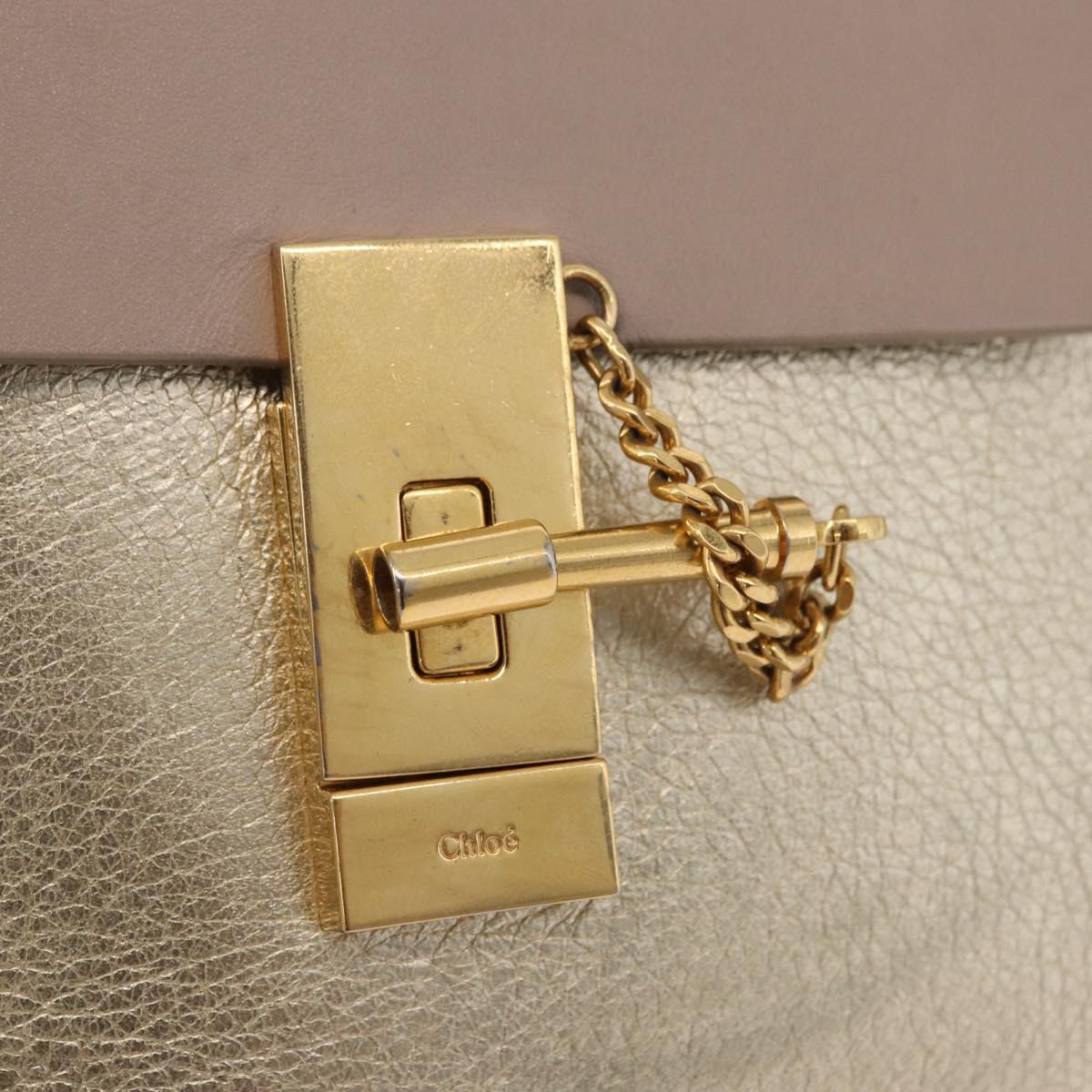 Chloe Drew Chain Shoulder Bag Leather Beige Gold Auth BA14348