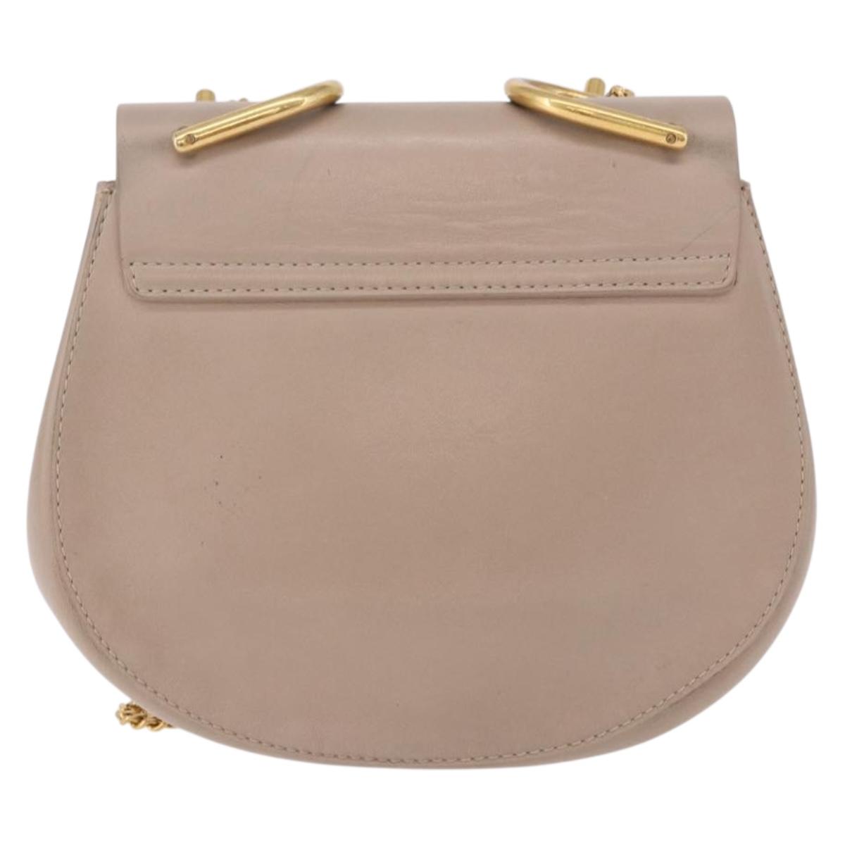 Chloe Drew Chain Shoulder Bag Leather Beige Gold Auth BA14348
