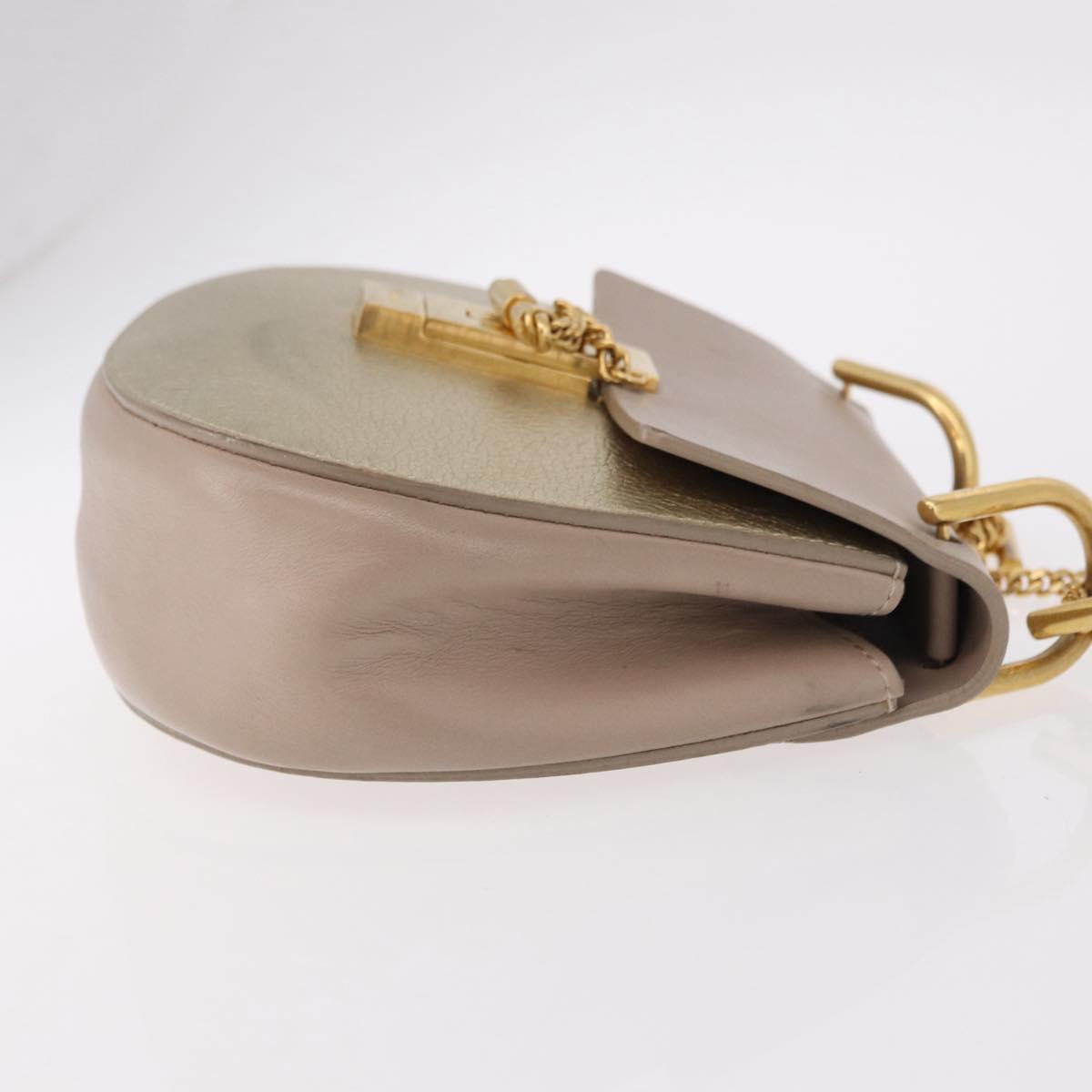 Chloe Drew Chain Shoulder Bag Leather Beige Gold Auth BA14348