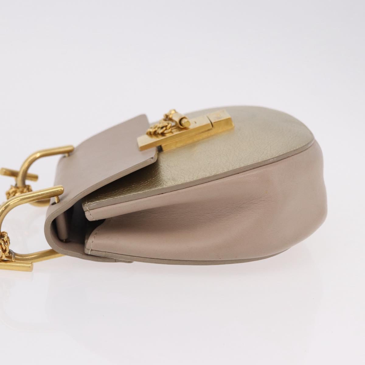Chloe Drew Chain Shoulder Bag Leather Beige Gold Auth BA14348