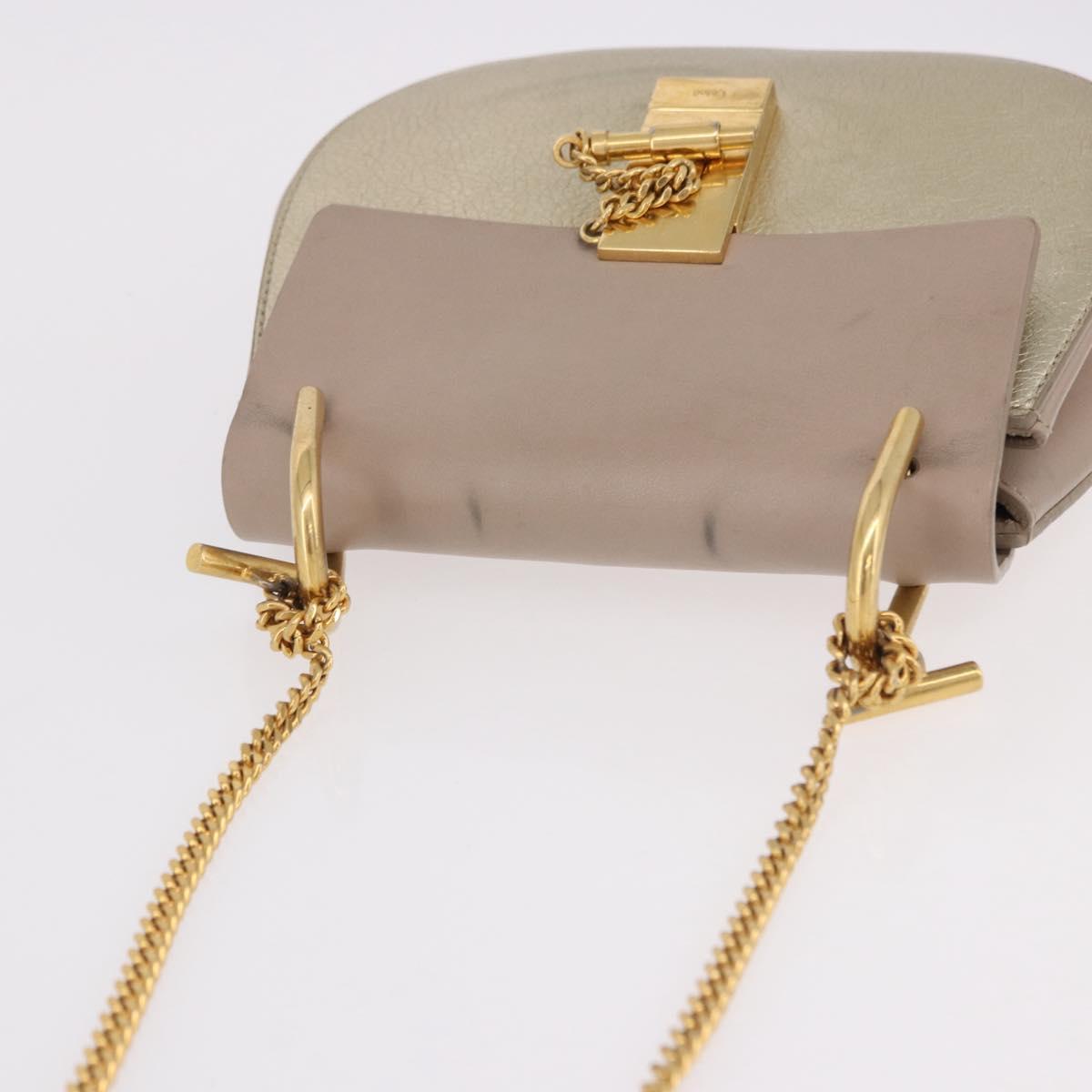 Chloe Drew Chain Shoulder Bag Leather Beige Gold Auth BA14348